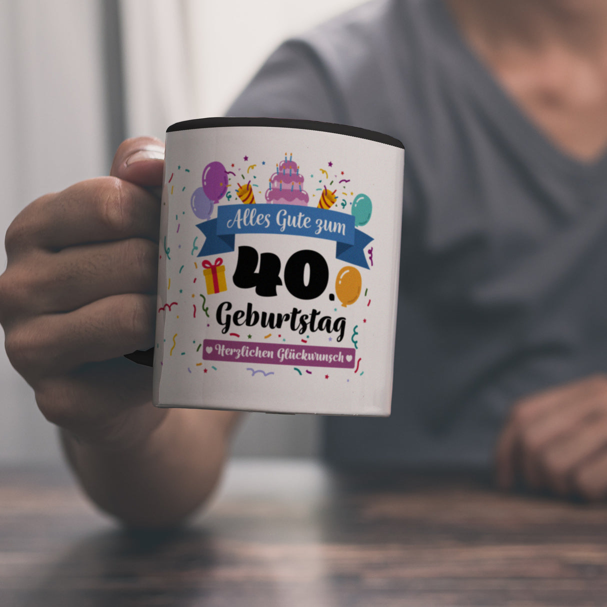 40. Geburtstag Kaffeebecher mit lustigem Spruch: Alles Gute