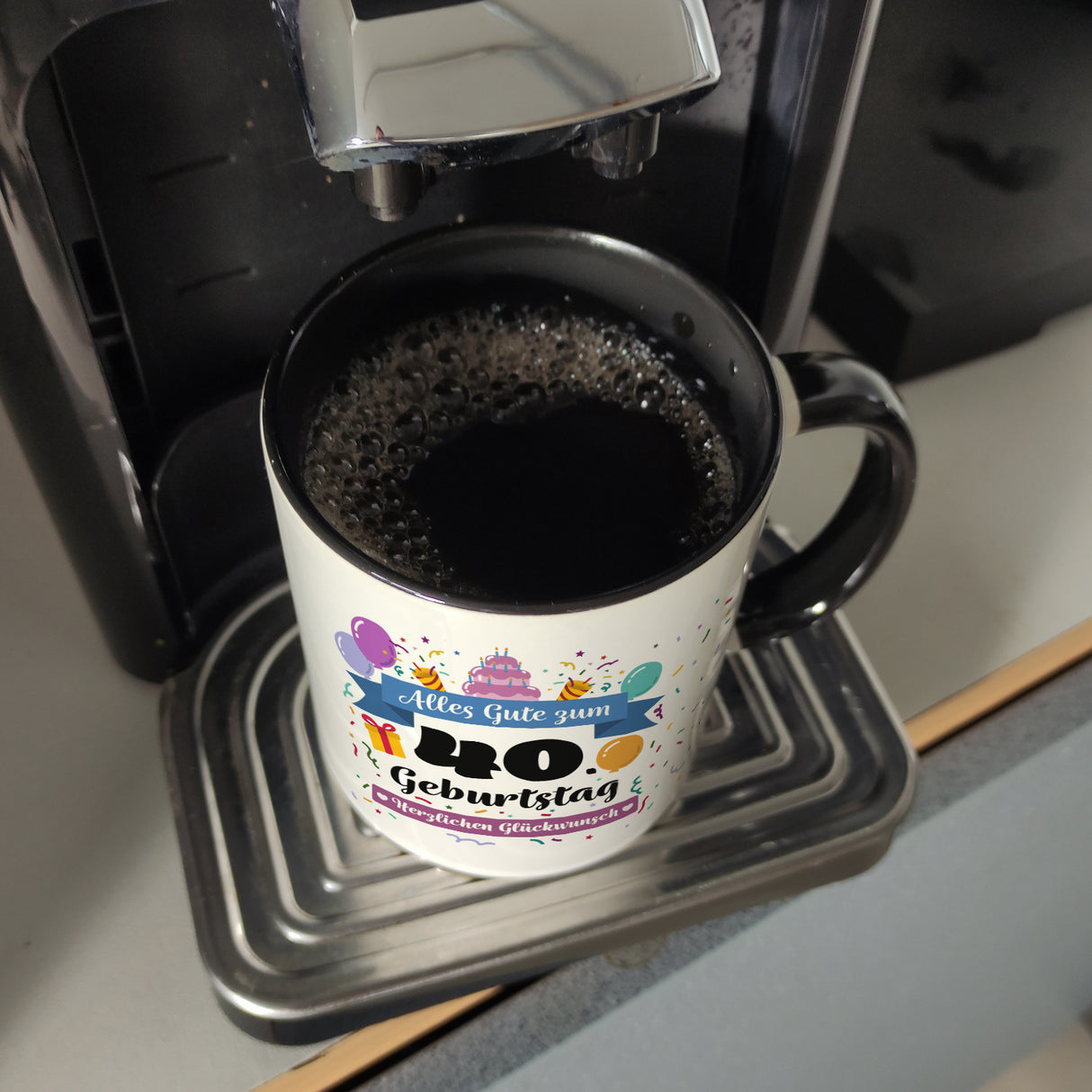 40. Geburtstag Kaffeebecher mit lustigem Spruch: Alles Gute