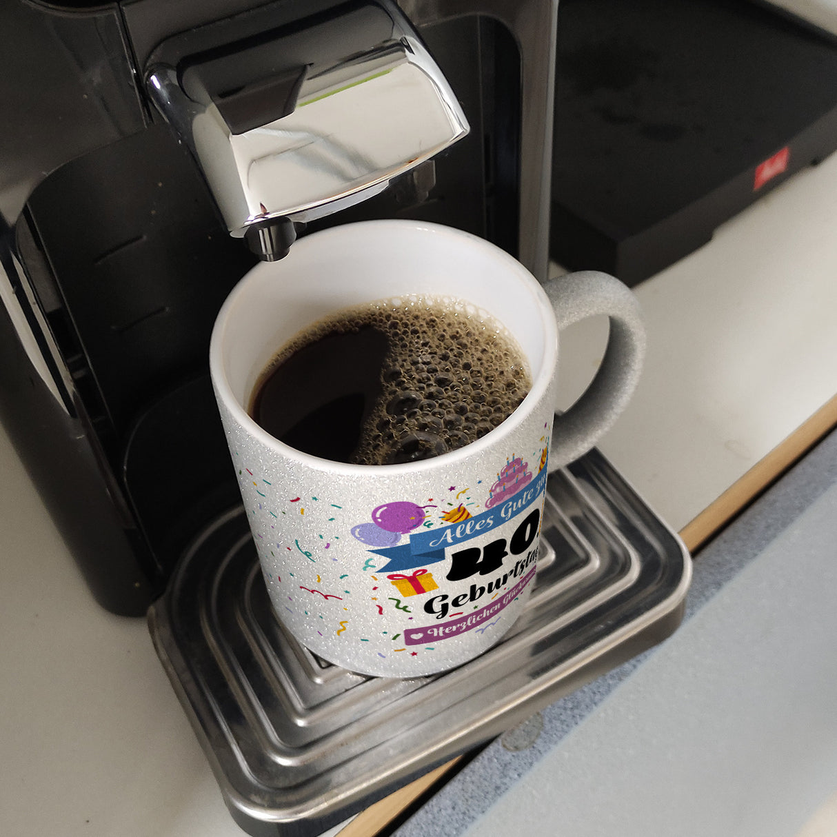 40. Geburtstag Kaffeebecher mit lustigem Spruch: Alles Gute
