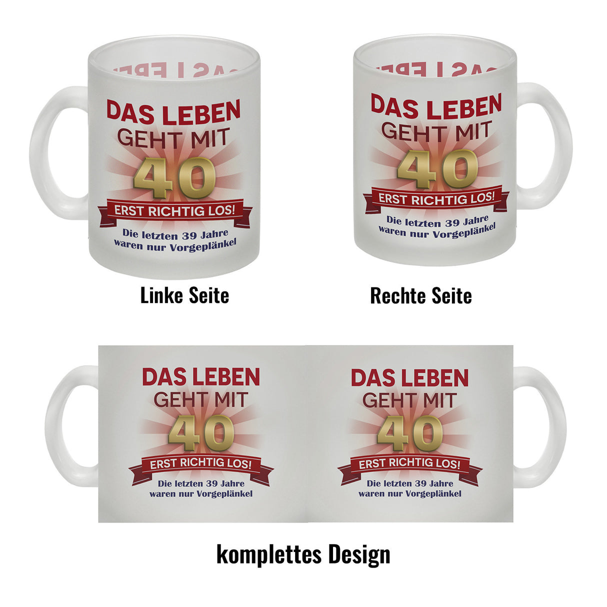 40. Geburtstag Kaffeebecher mit lustigem Spruch: Vorgeplänkel