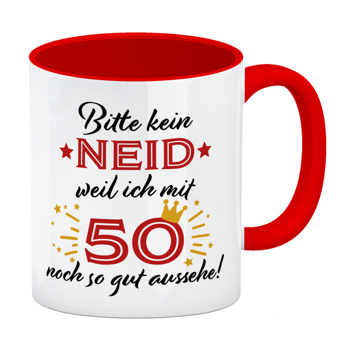 50. Geburtstag Kaffeebecher mit lustigem Spruch: Neid