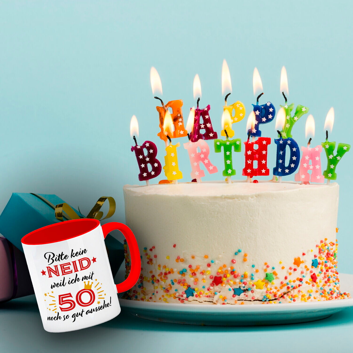 50. Geburtstag Kaffeebecher mit lustigem Spruch: Neid