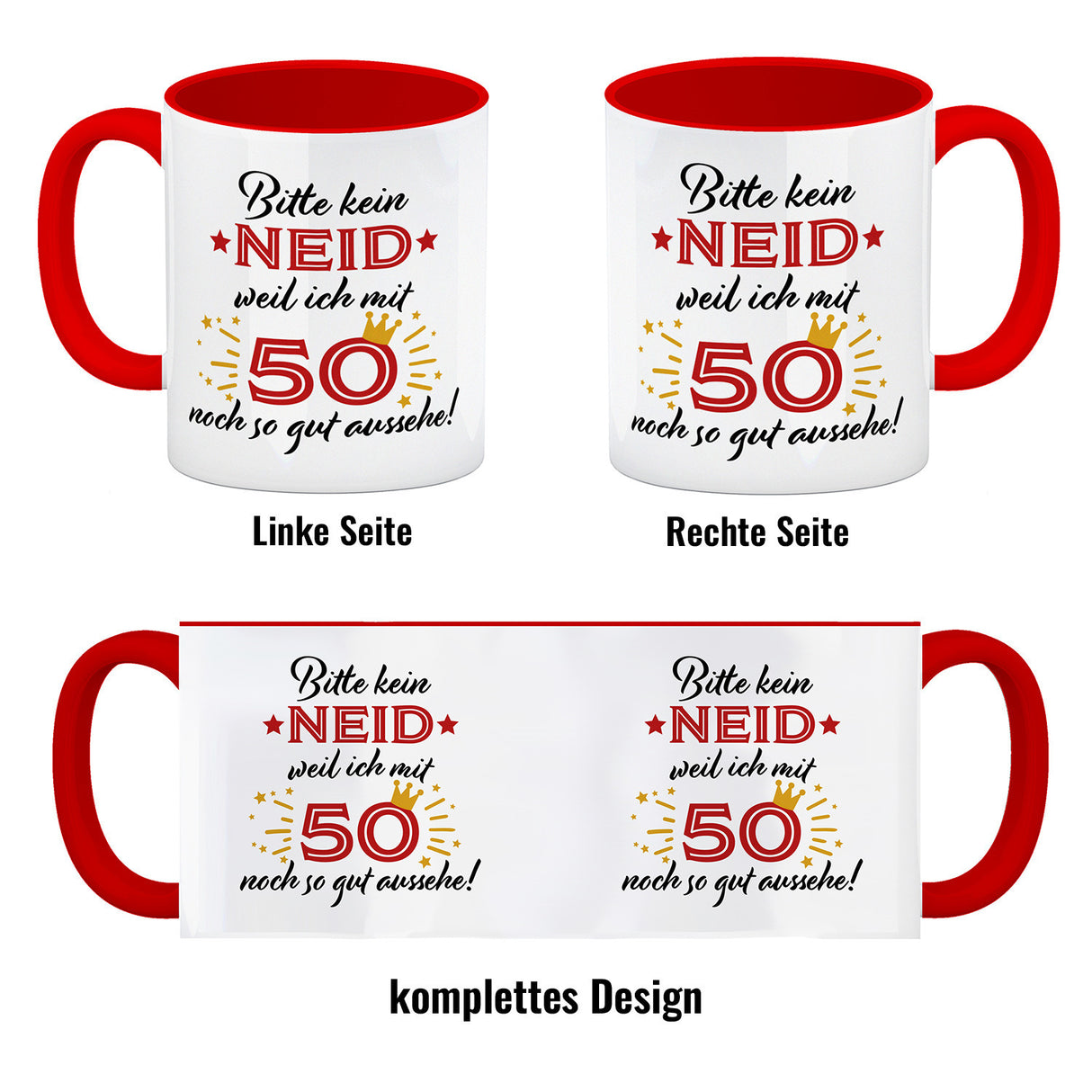 50. Geburtstag Kaffeebecher mit lustigem Spruch: Neid