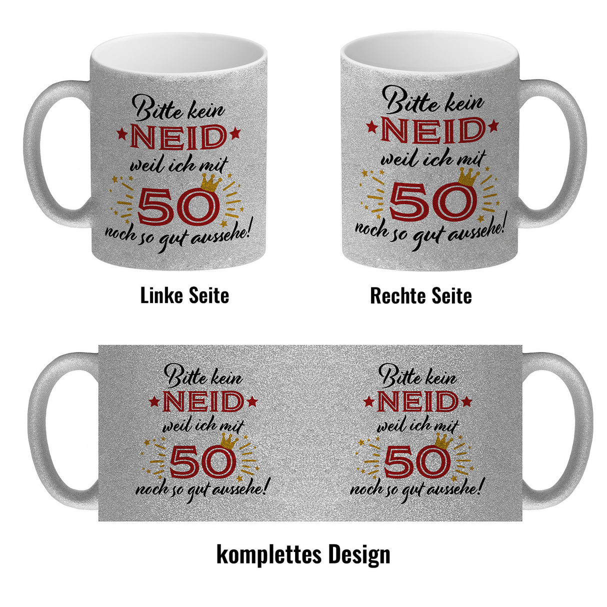 50. Geburtstag Kaffeebecher mit lustigem Spruch: Neid