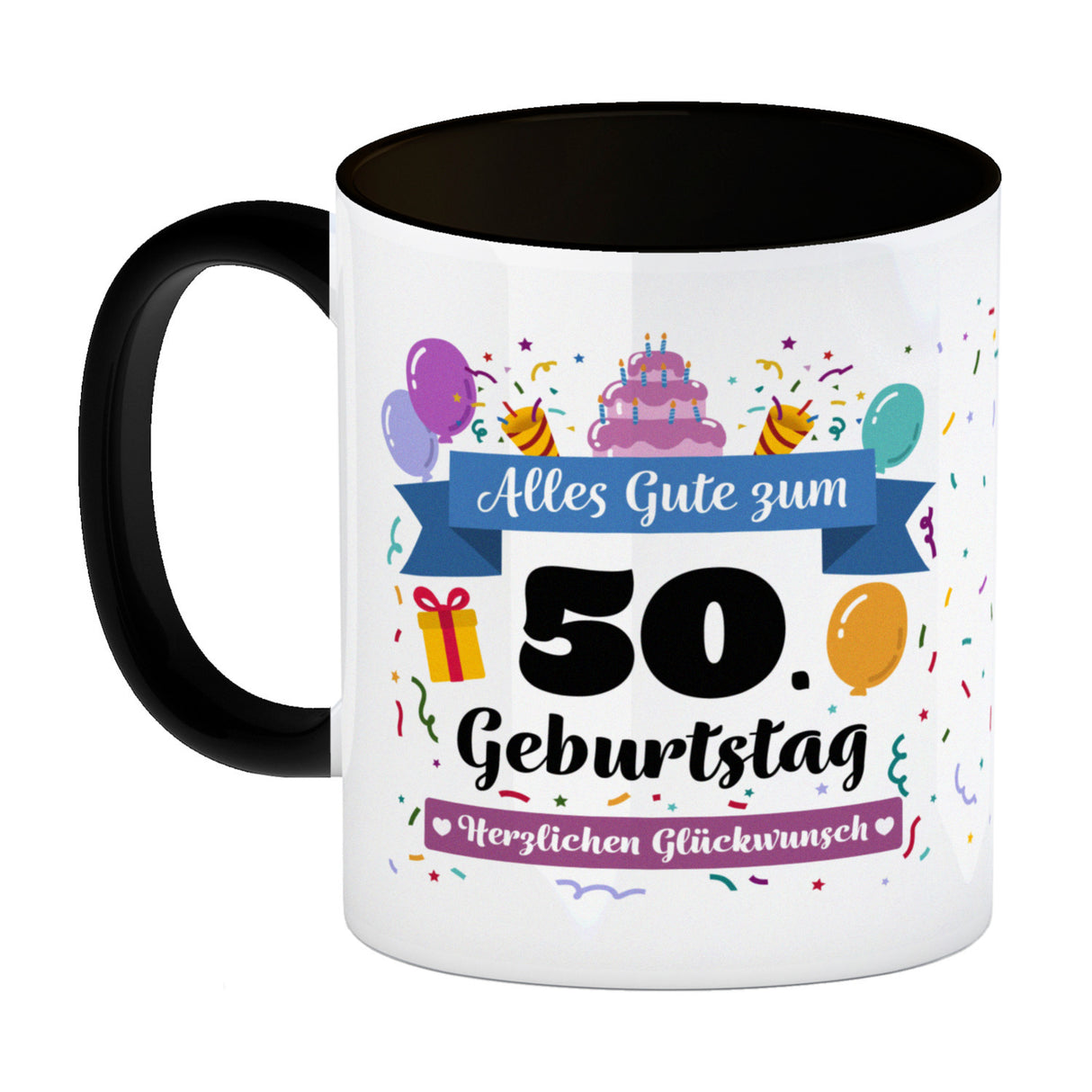 50. Geburtstag Kaffeebecher mit lustigem Spruch: Alles Gute