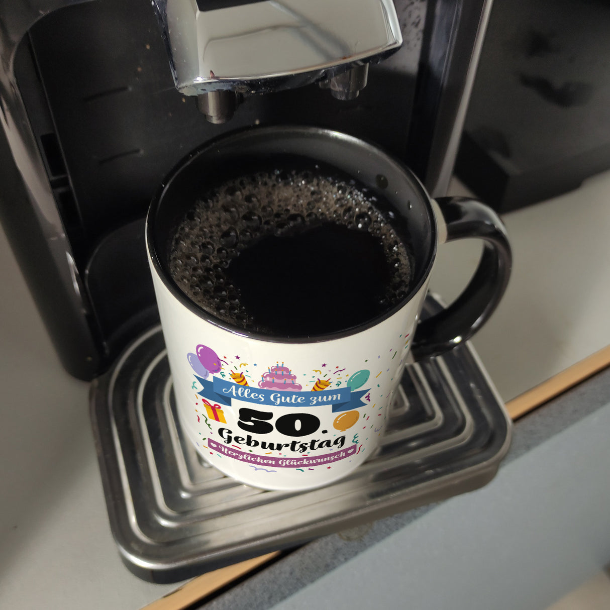 50. Geburtstag Kaffeebecher mit lustigem Spruch: Alles Gute