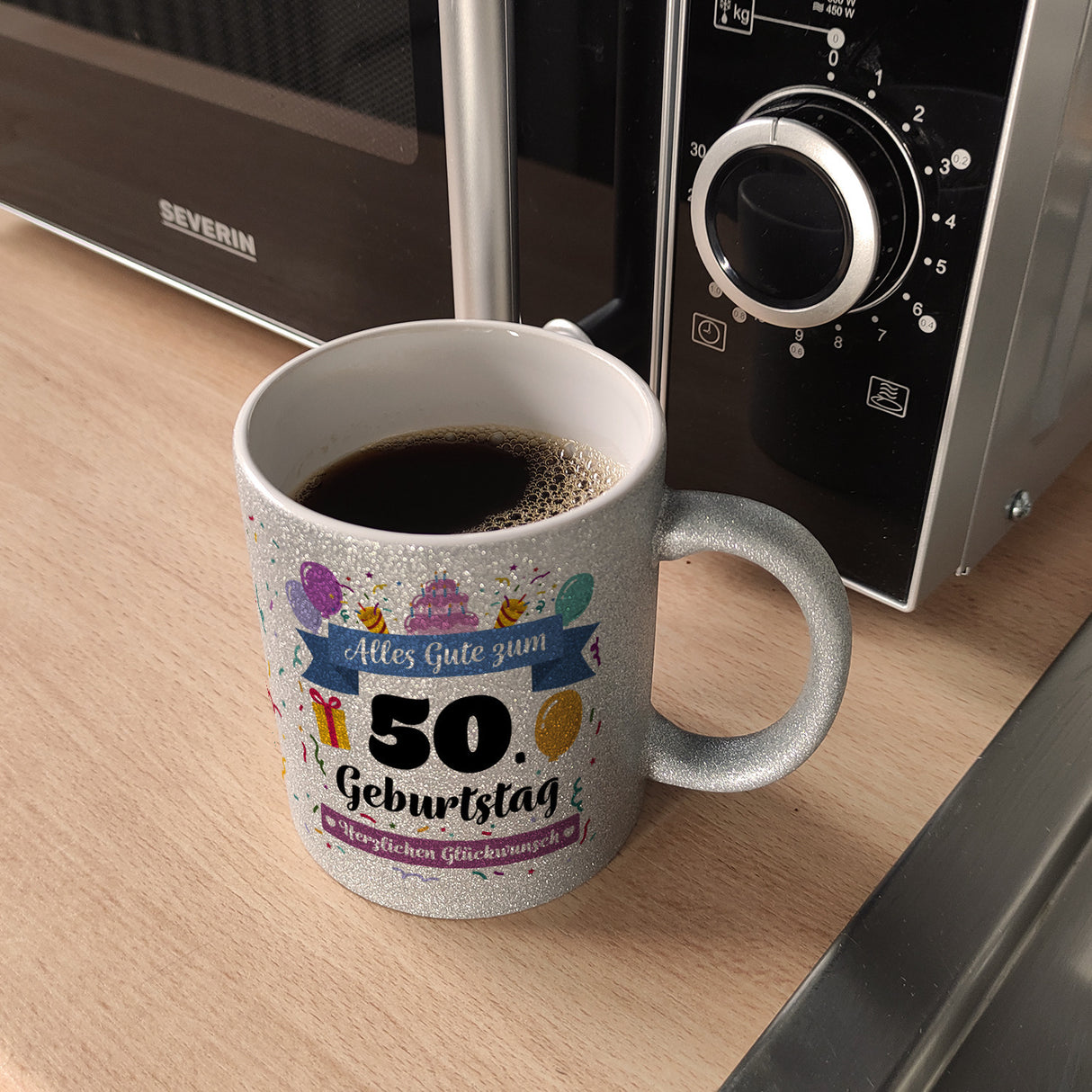 50. Geburtstag Kaffeebecher mit lustigem Spruch: Alles Gute