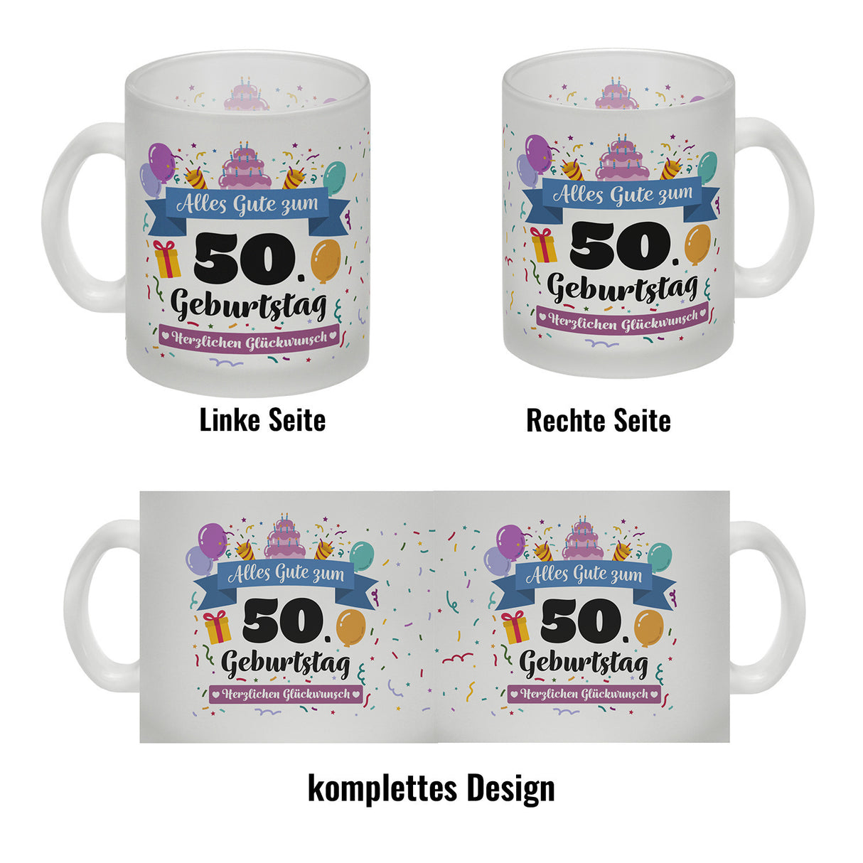 50. Geburtstag Kaffeebecher mit lustigem Spruch: Alles Gute