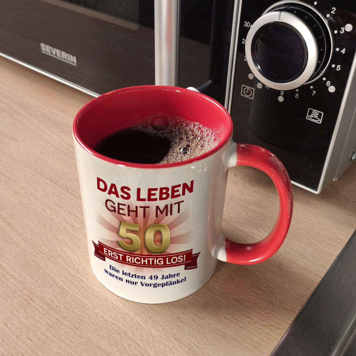 50. Geburtstag Kaffeebecher mit lustigem Spruch: Vorgeplänkel