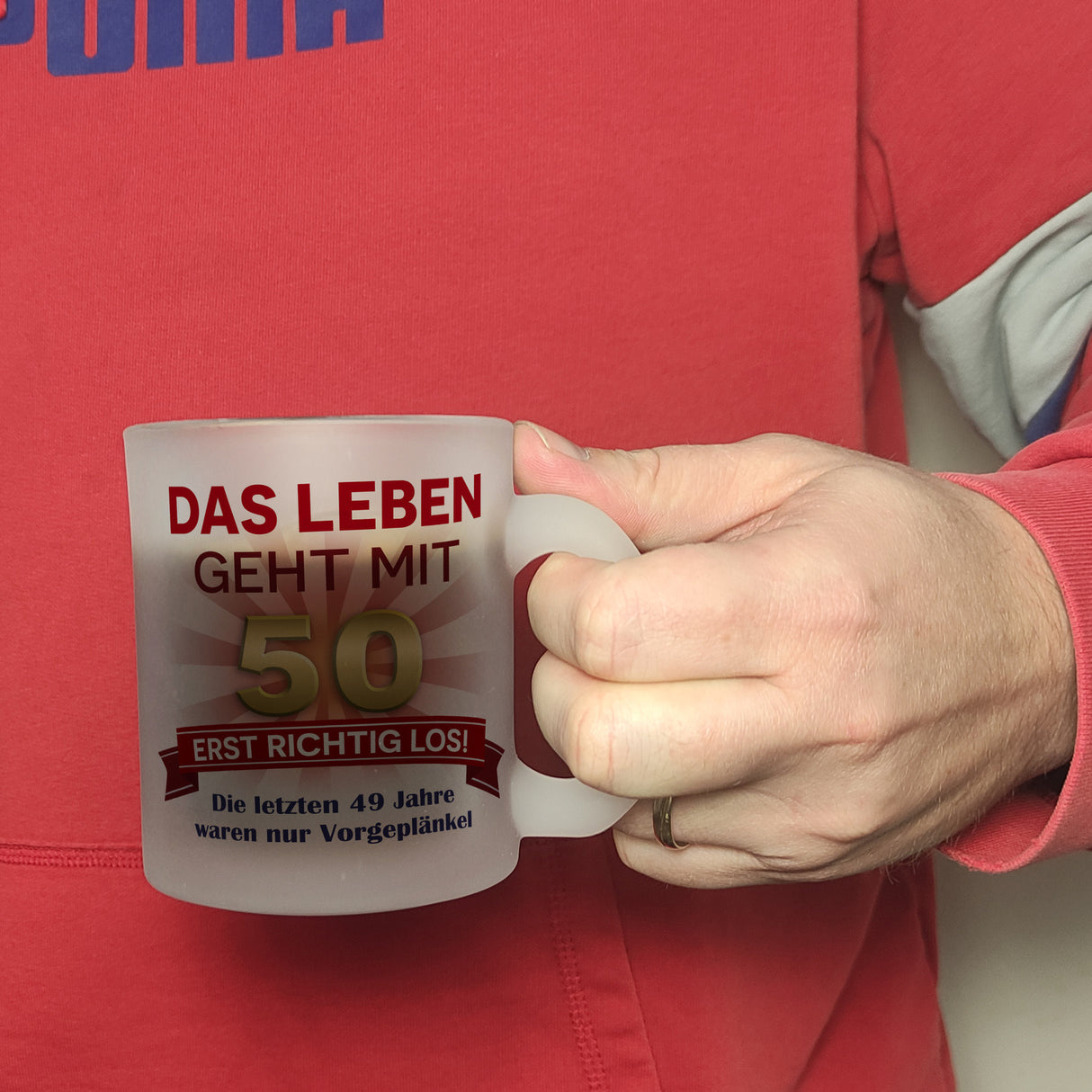 50. Geburtstag Kaffeebecher mit lustigem Spruch: Vorgeplänkel