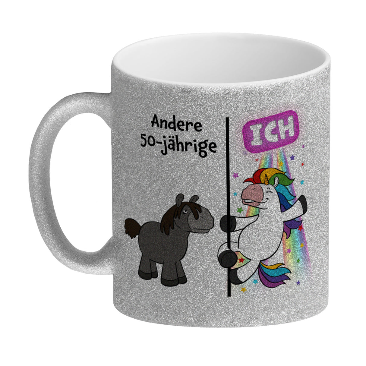 50. Geburtstag Kaffeebecher mit lustigem Spruch: Einhorn