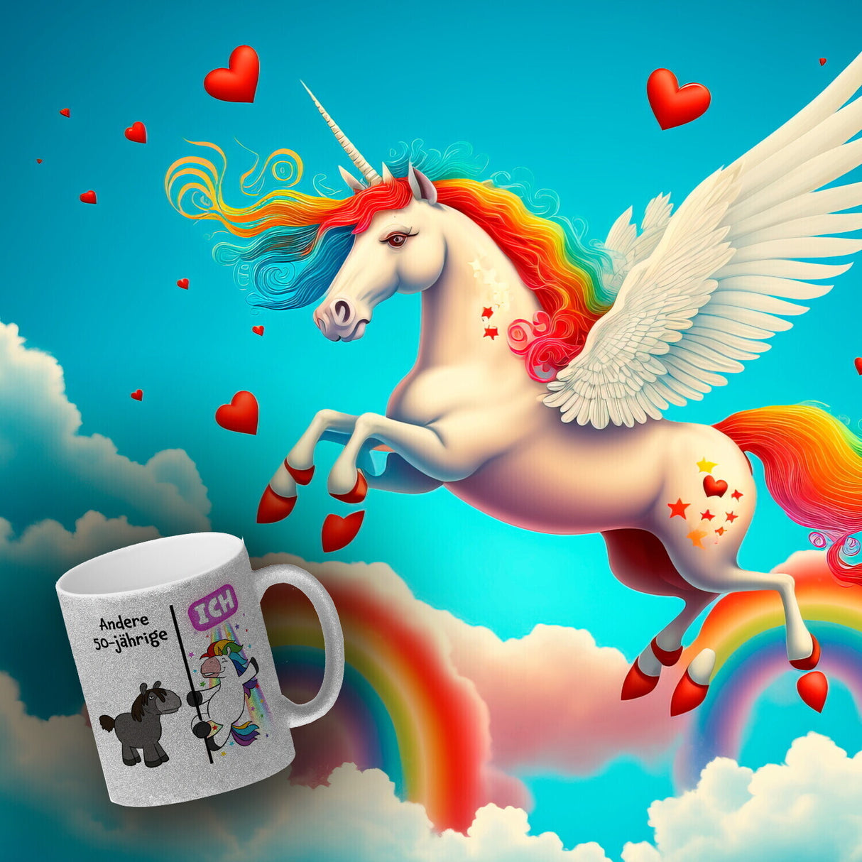 50. Geburtstag Kaffeebecher mit lustigem Spruch: Einhorn