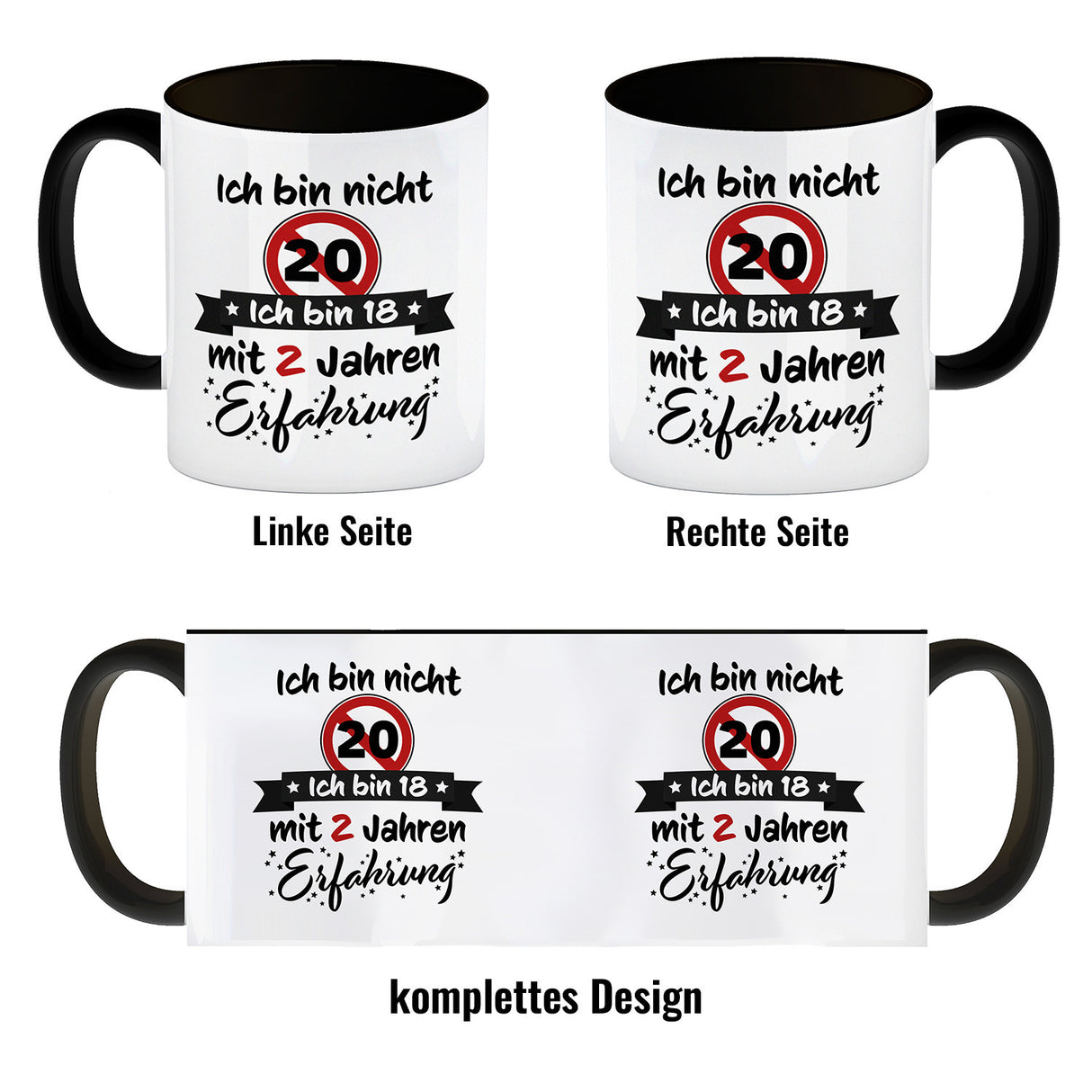 20. Geburtstag Kaffeebecher mit lustigem Spruch: 18 mit Erfahrung