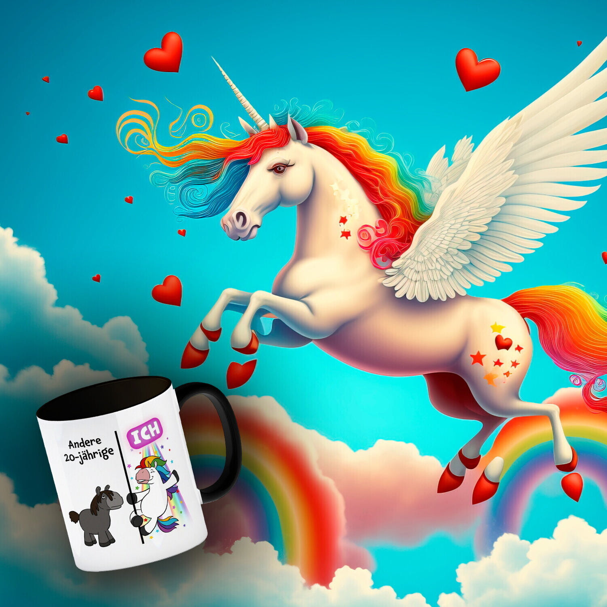 20. Geburtstag Kaffeebecher mit lustigem Spruch: Einhorn