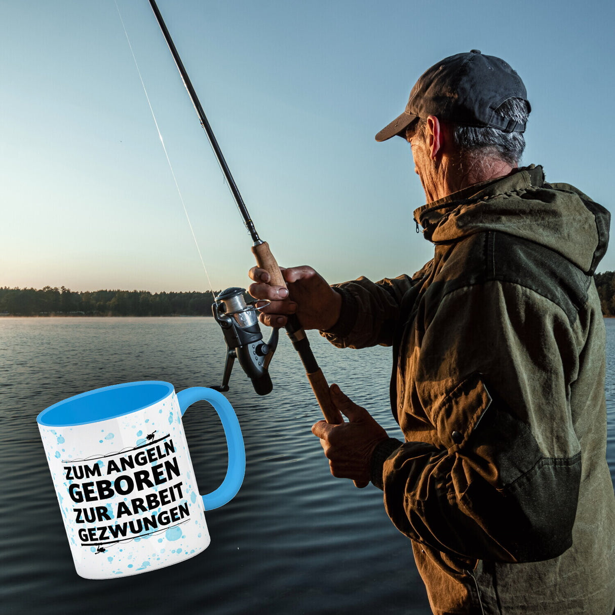 Zum Angeln geboren zur Arbeit gezwungen Kaffeebecher für Angler