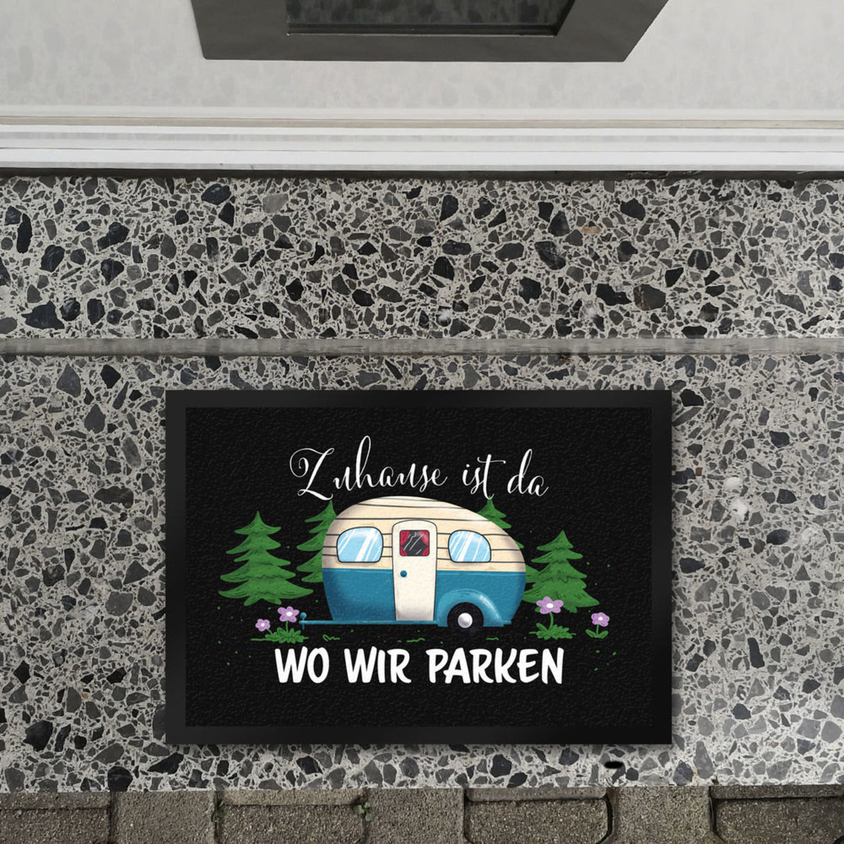 Zuhause ist da, wo wir parken Nachthimmel Fußmatte mit Camper-Motiv