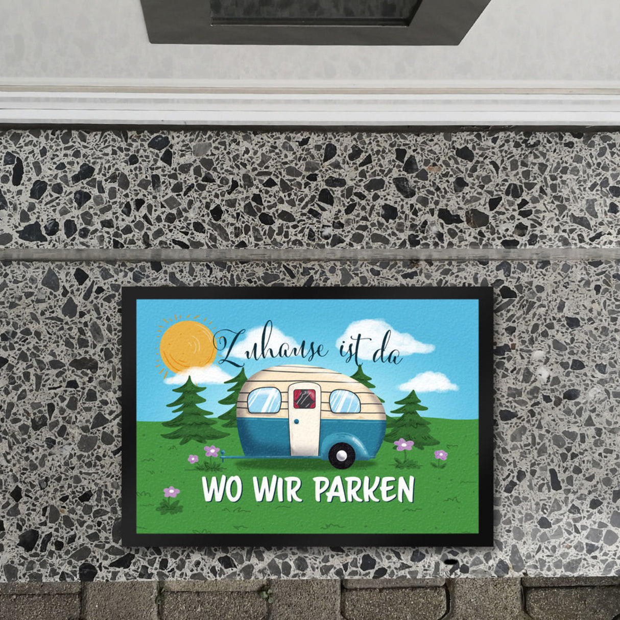 Zuhause ist da, wo wir parken Nachthimmel Fußmatte mit Camper-Motiv
