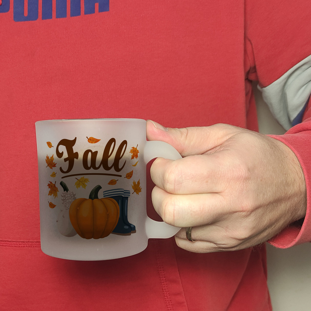 Fall Jahreszeit Herbst Kaffeebecher mit Kürbis und Laub