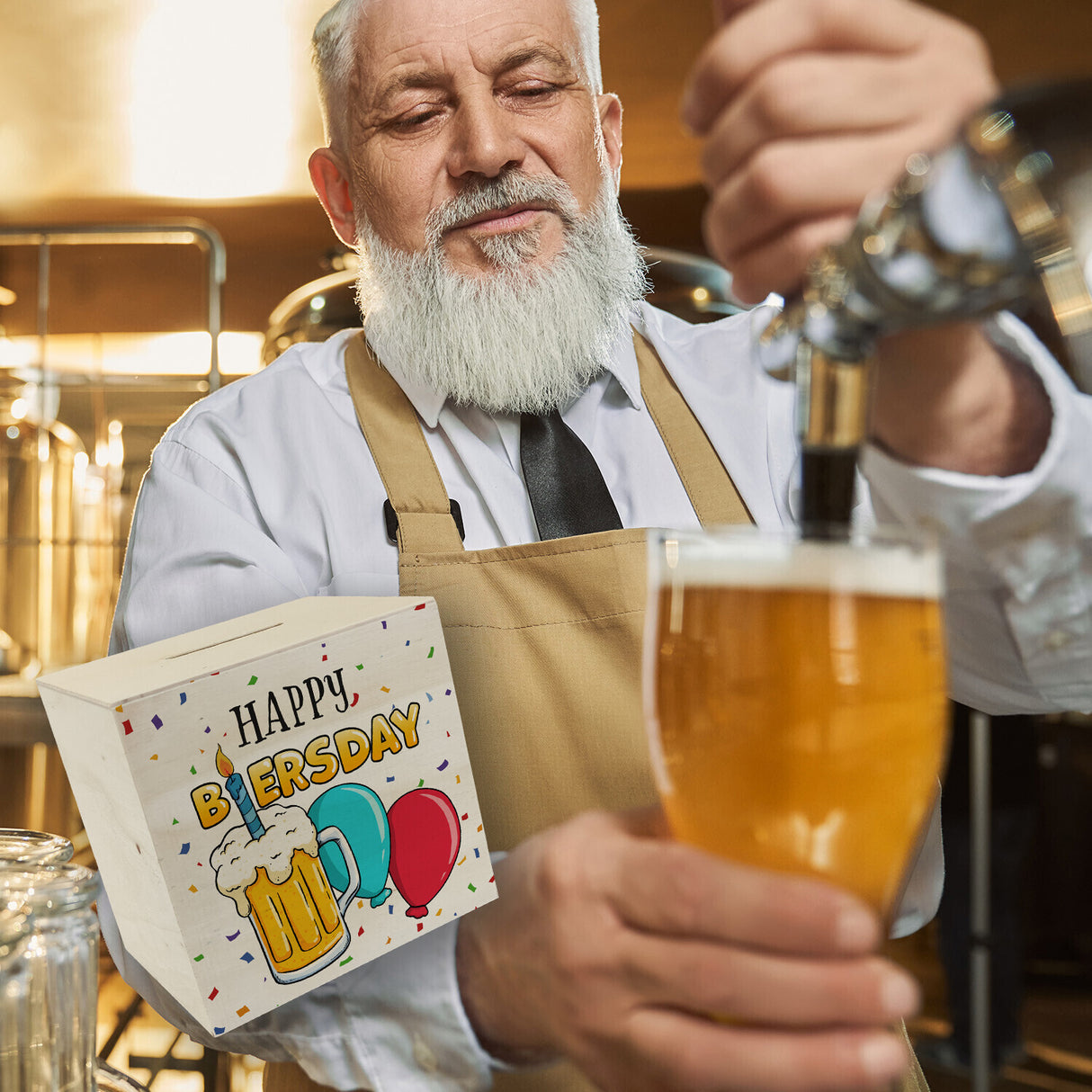 Happy Biersday Spardose mit Bier und Ballons