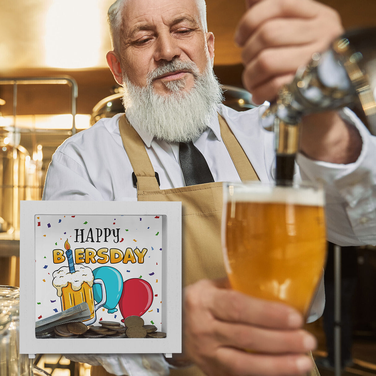 Happy Biersday Spardose mit Bier und Ballons