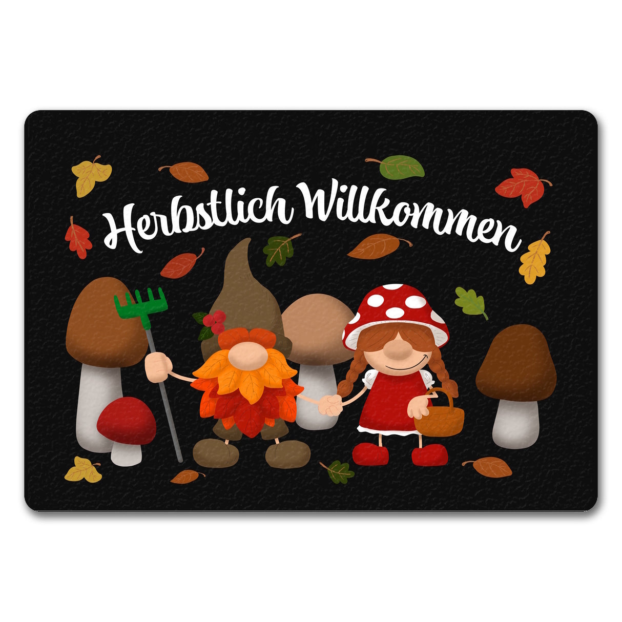 Herbstlich Willkommen Fußmatte mit Waldgnomen