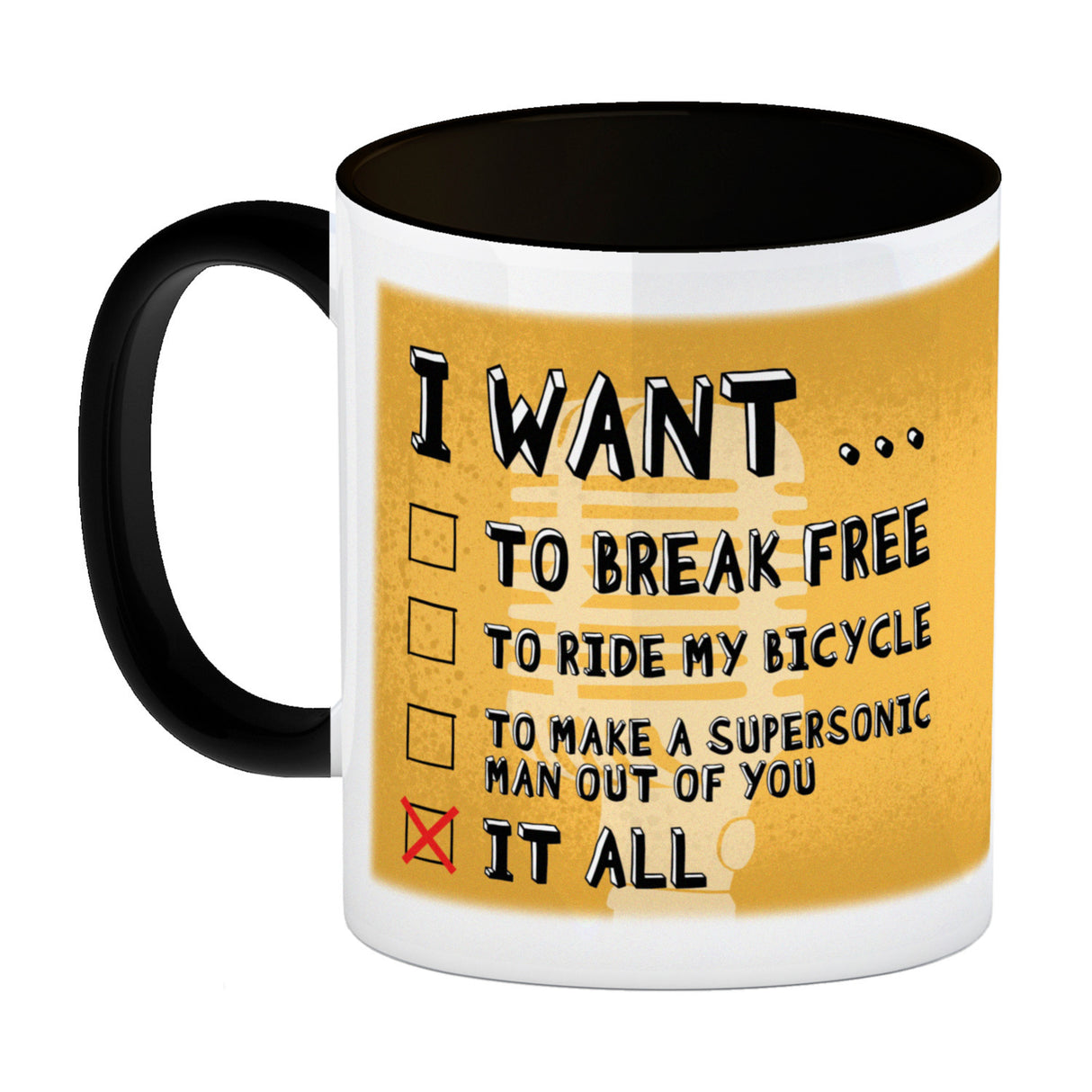 I want … Kaffeebecher mit bekannten Songtexten