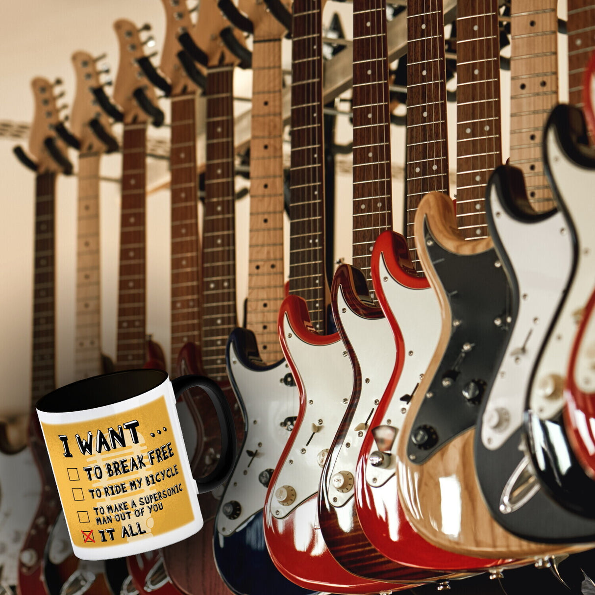 I want … Kaffeebecher mit bekannten Songtexten