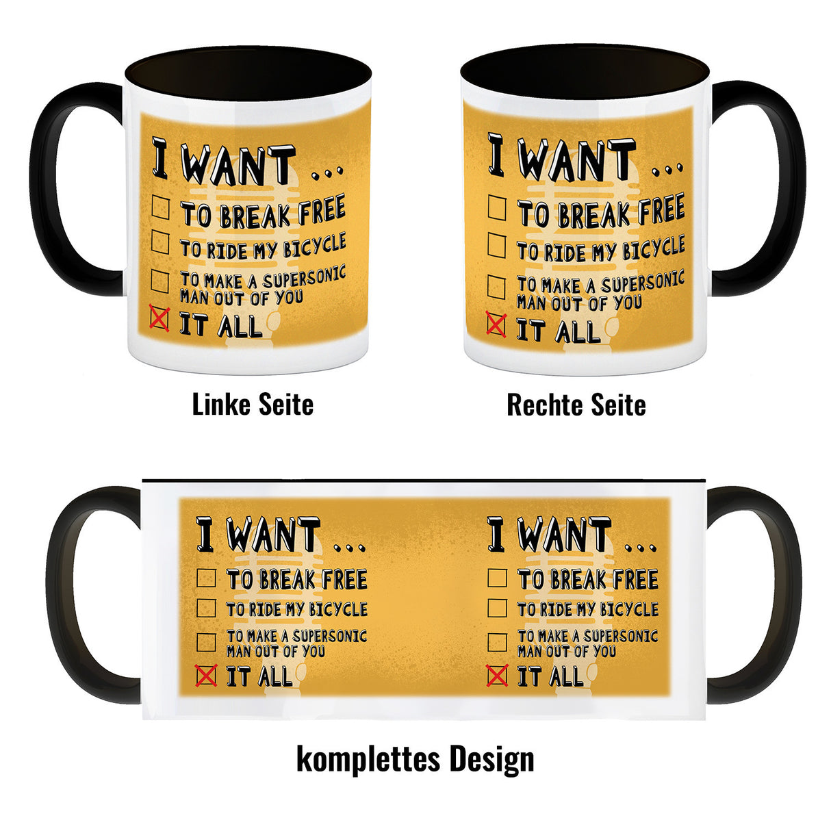 I want … Kaffeebecher mit bekannten Songtexten
