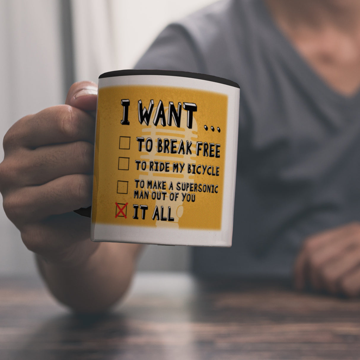 I want … Kaffeebecher mit bekannten Songtexten