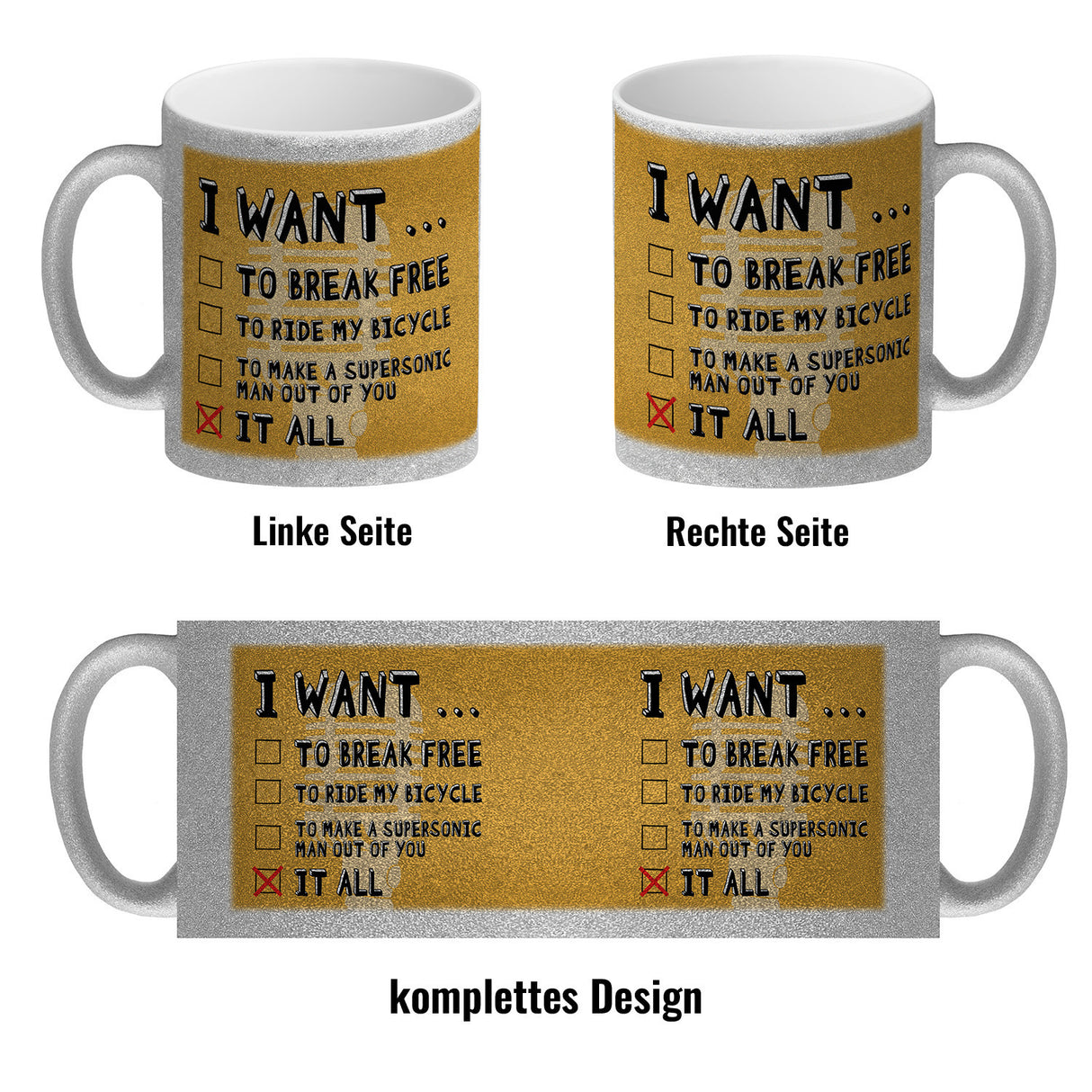 I want … Kaffeebecher mit bekannten Songtexten