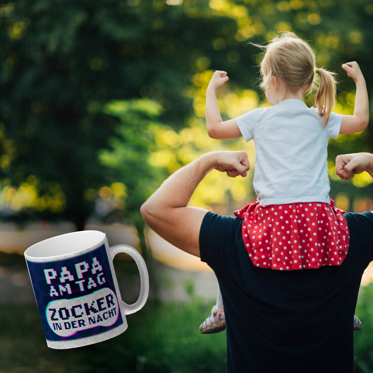 Papa am Tag - Zocker in der Nacht Kaffeebecher für Gamer und Väter