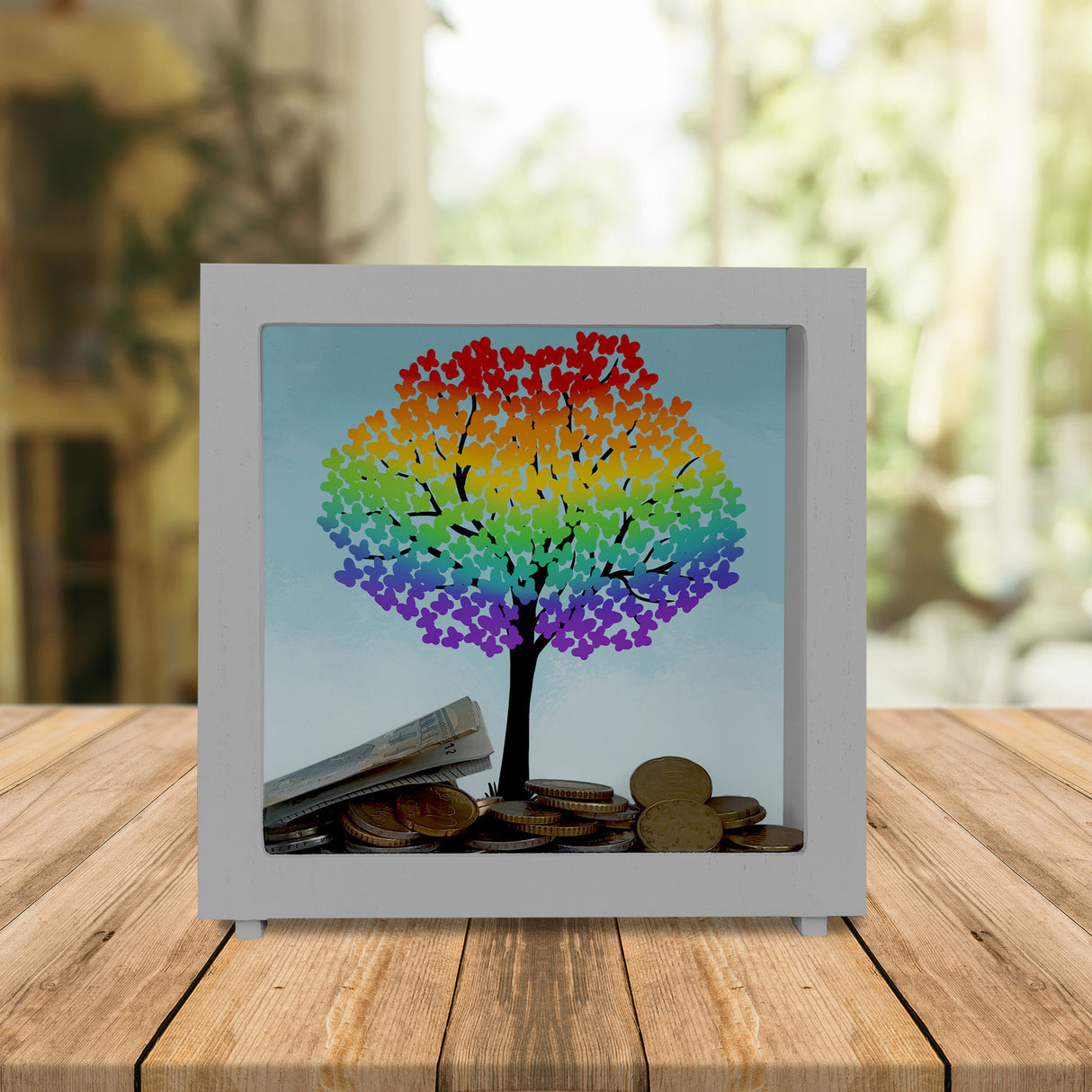 Baum in Regenbogenfarben Spardose