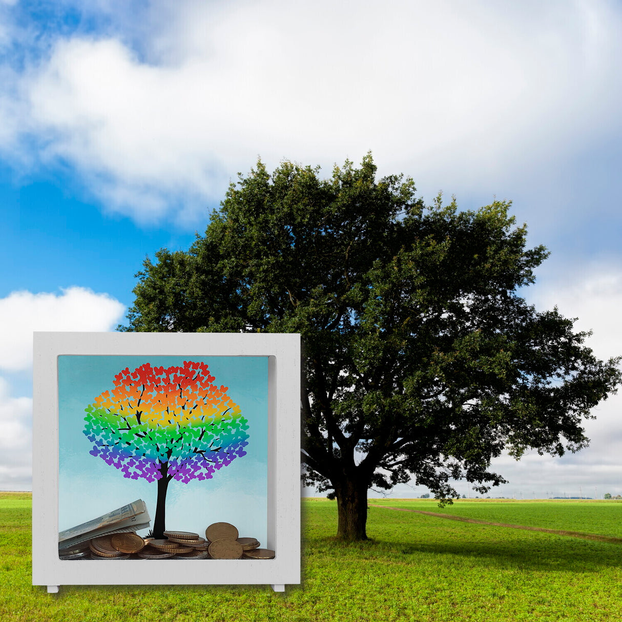 Baum in Regenbogenfarben Spardose