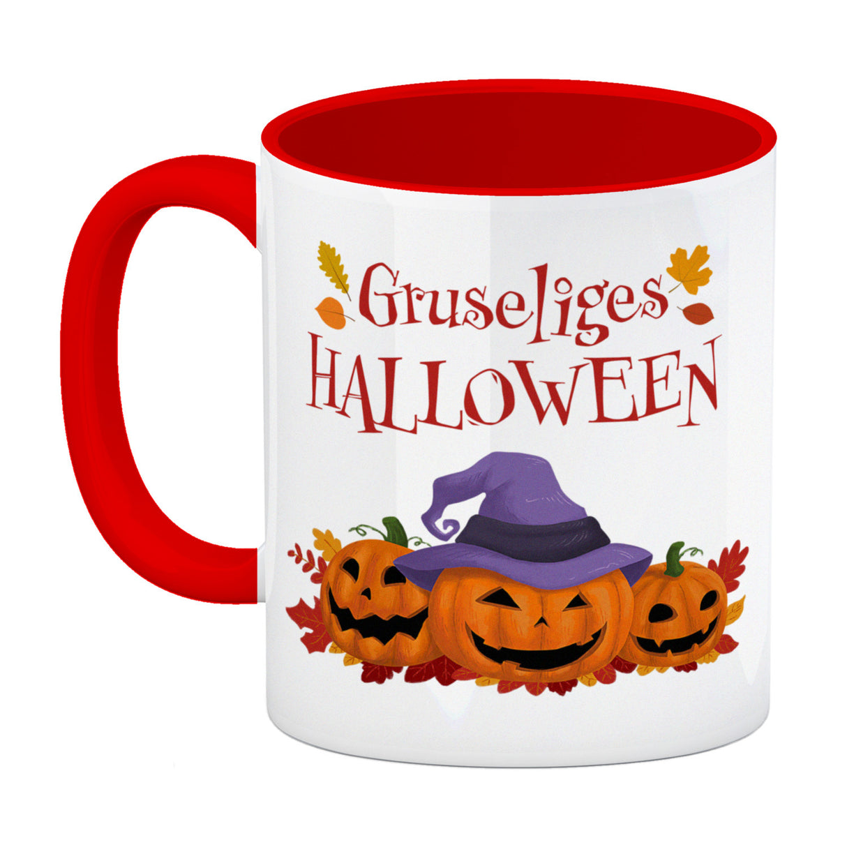 Gruseliges Halloween Kaffeebecher mit grinsenden Kürbissen