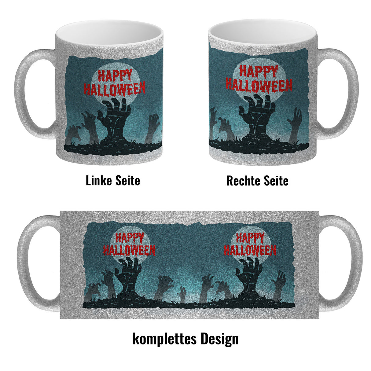 Happy Halloween Kaffeebecher mit gruseligen Zombiehänden