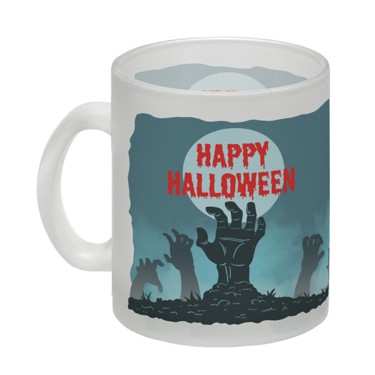 Happy Halloween Kaffeebecher mit gruseligen Zombiehänden