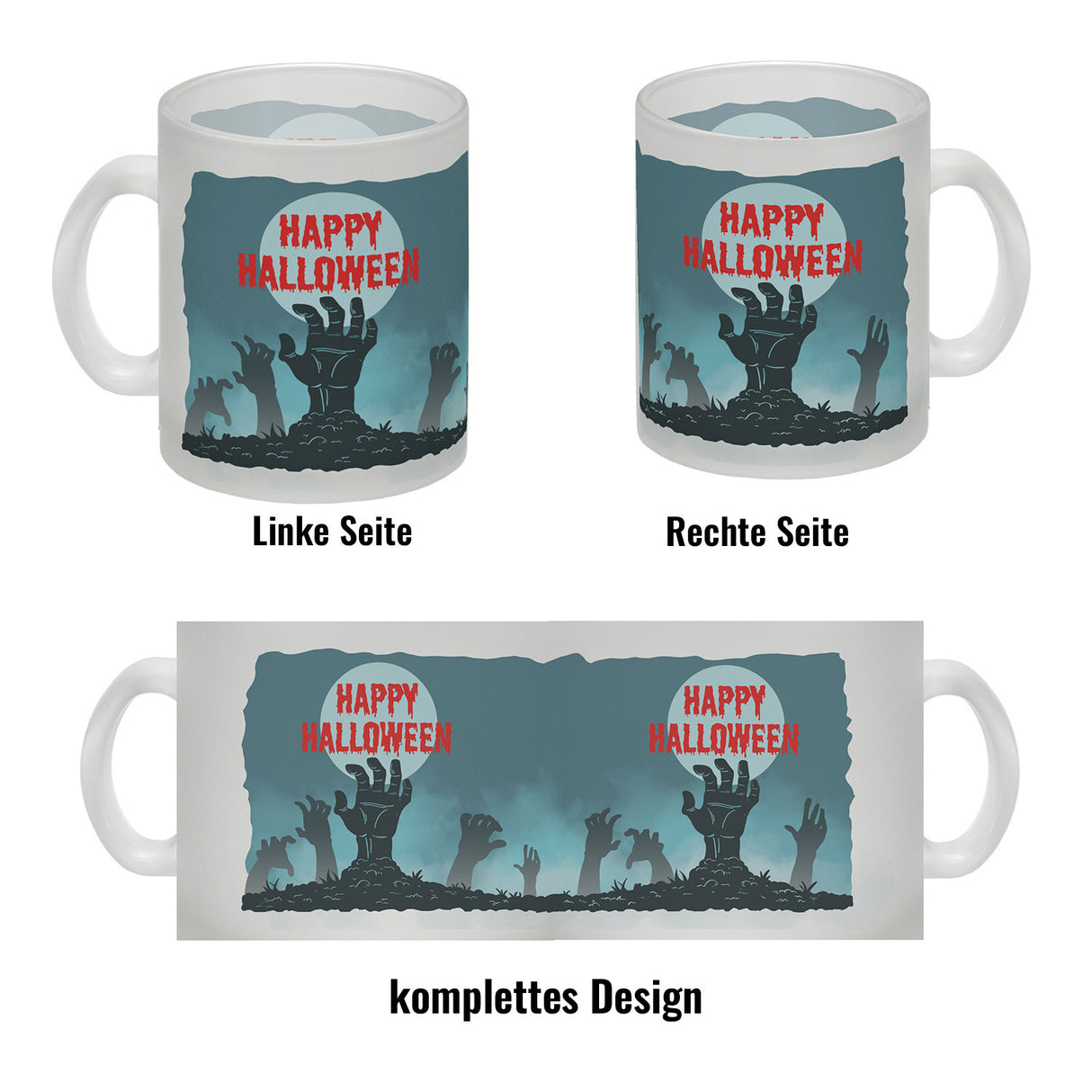Happy Halloween Kaffeebecher mit gruseligen Zombiehänden