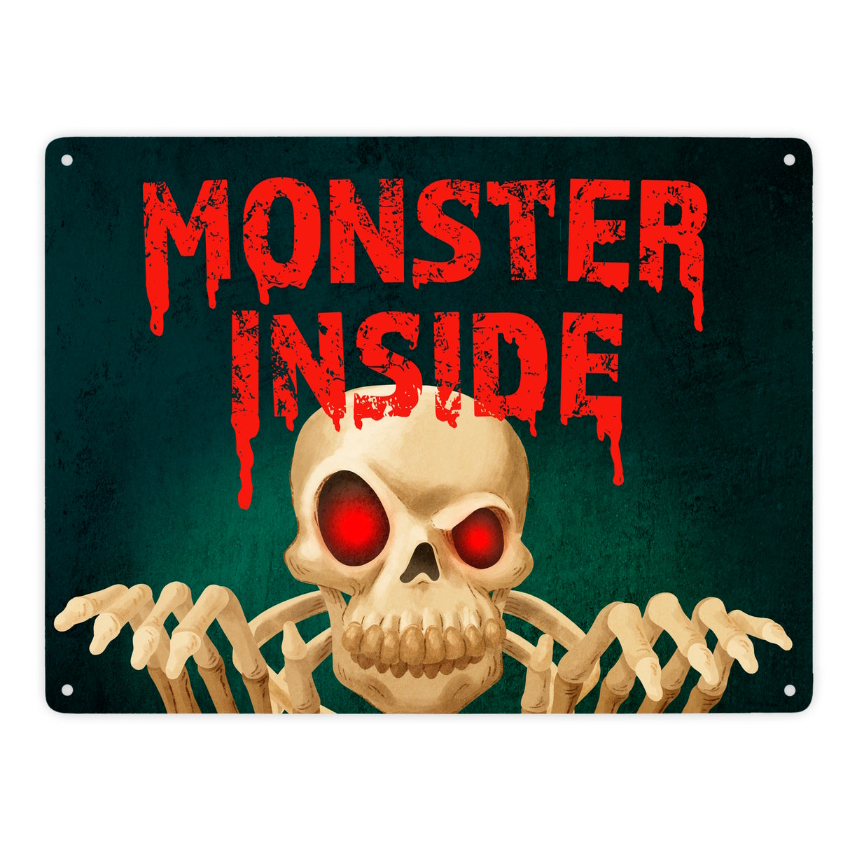 Monster Inside Halloween Metallschild mit gruseligem Skelett Motiv