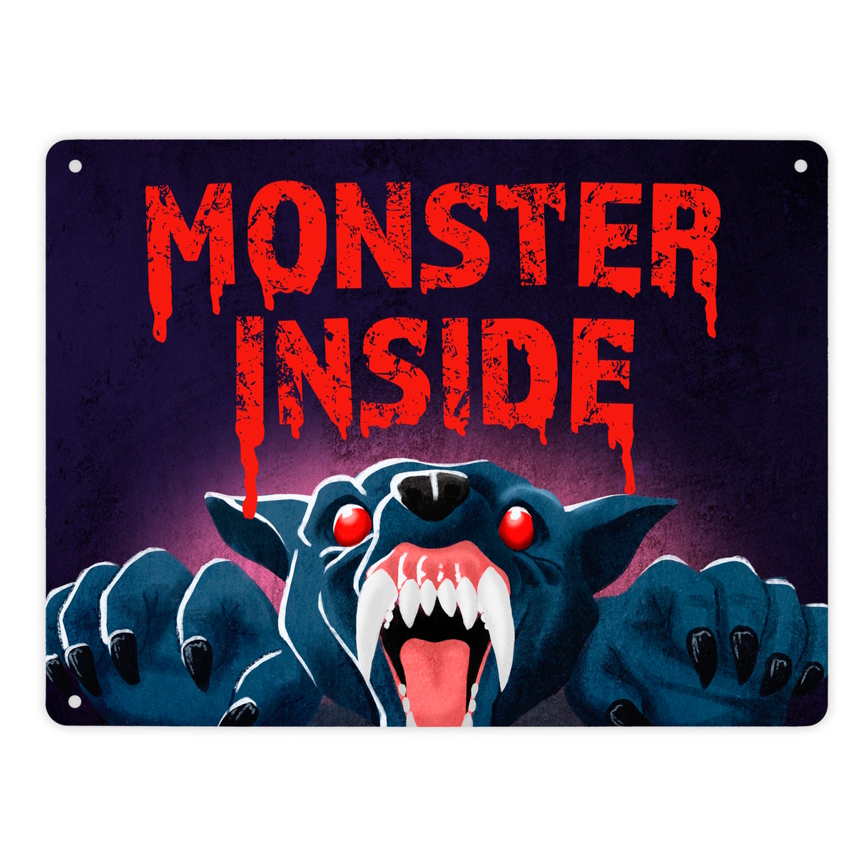 Monster Inside Halloween Metallschild in 15x20 cm mit gruseligem Werwolf Motiv
