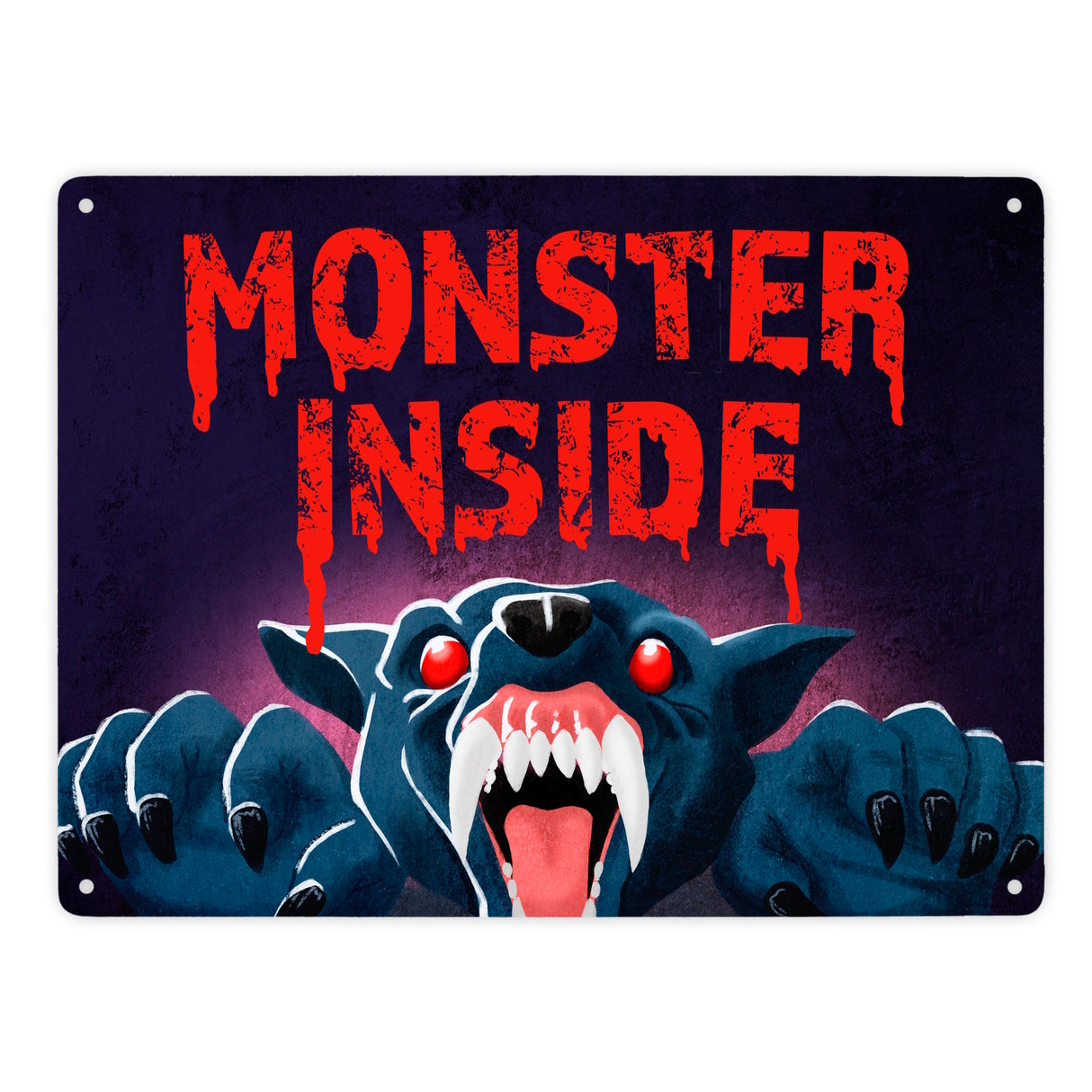 Monster Inside Halloween Metallschild in 15x20 cm mit gruseligem Werwolf Motiv