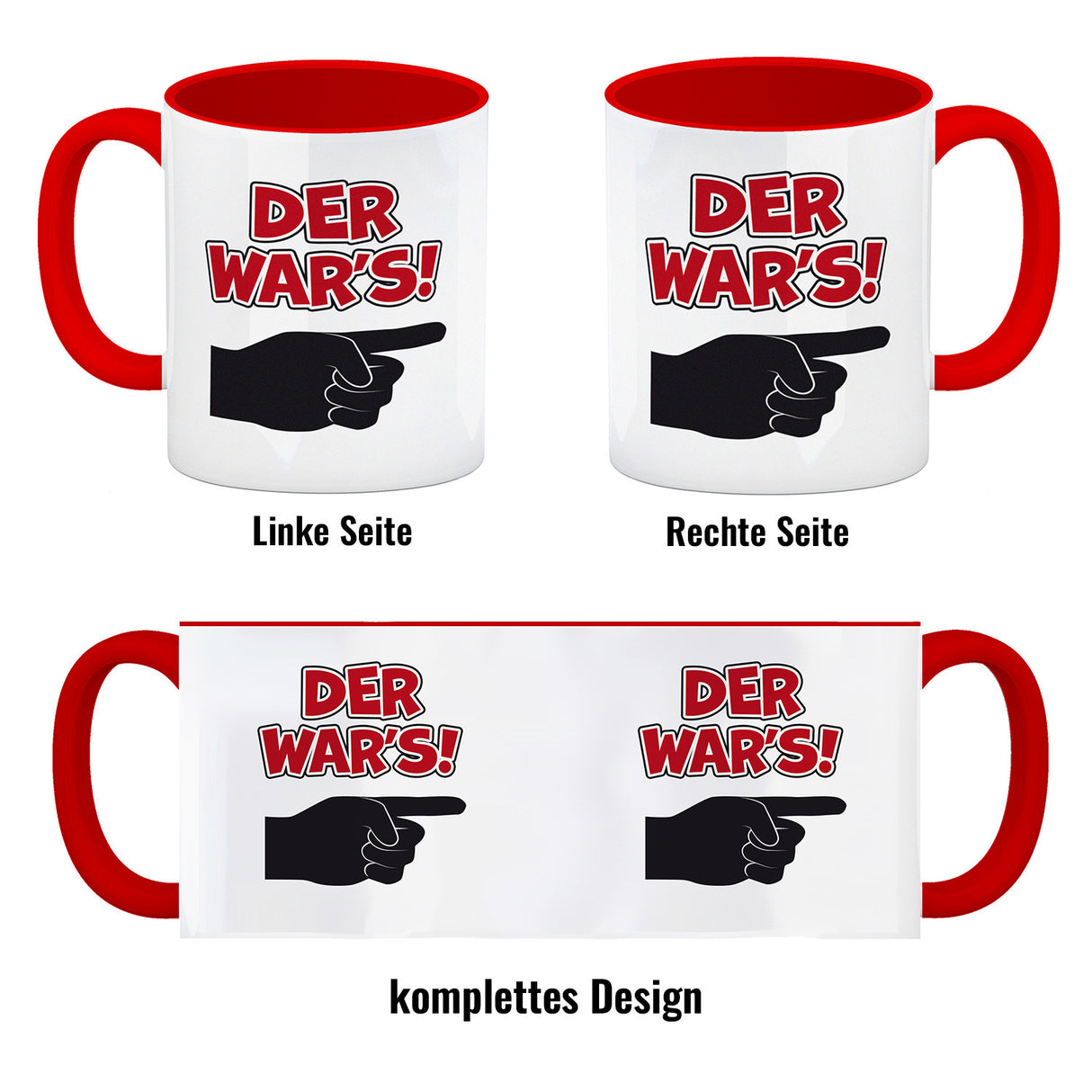 Der war’s Kaffeebecher mit beschuldigender Hand
