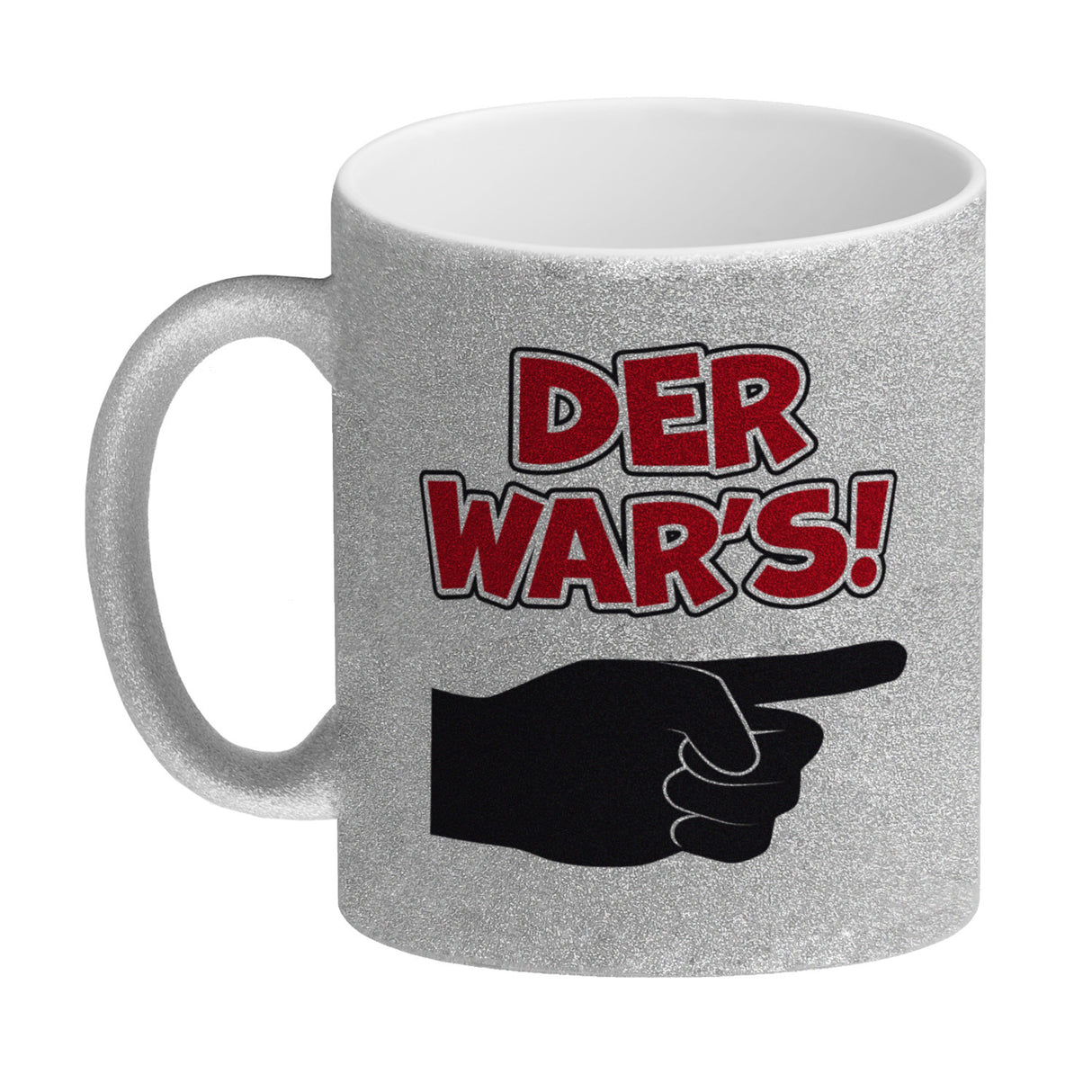 Der war’s Kaffeebecher mit beschuldigender Hand