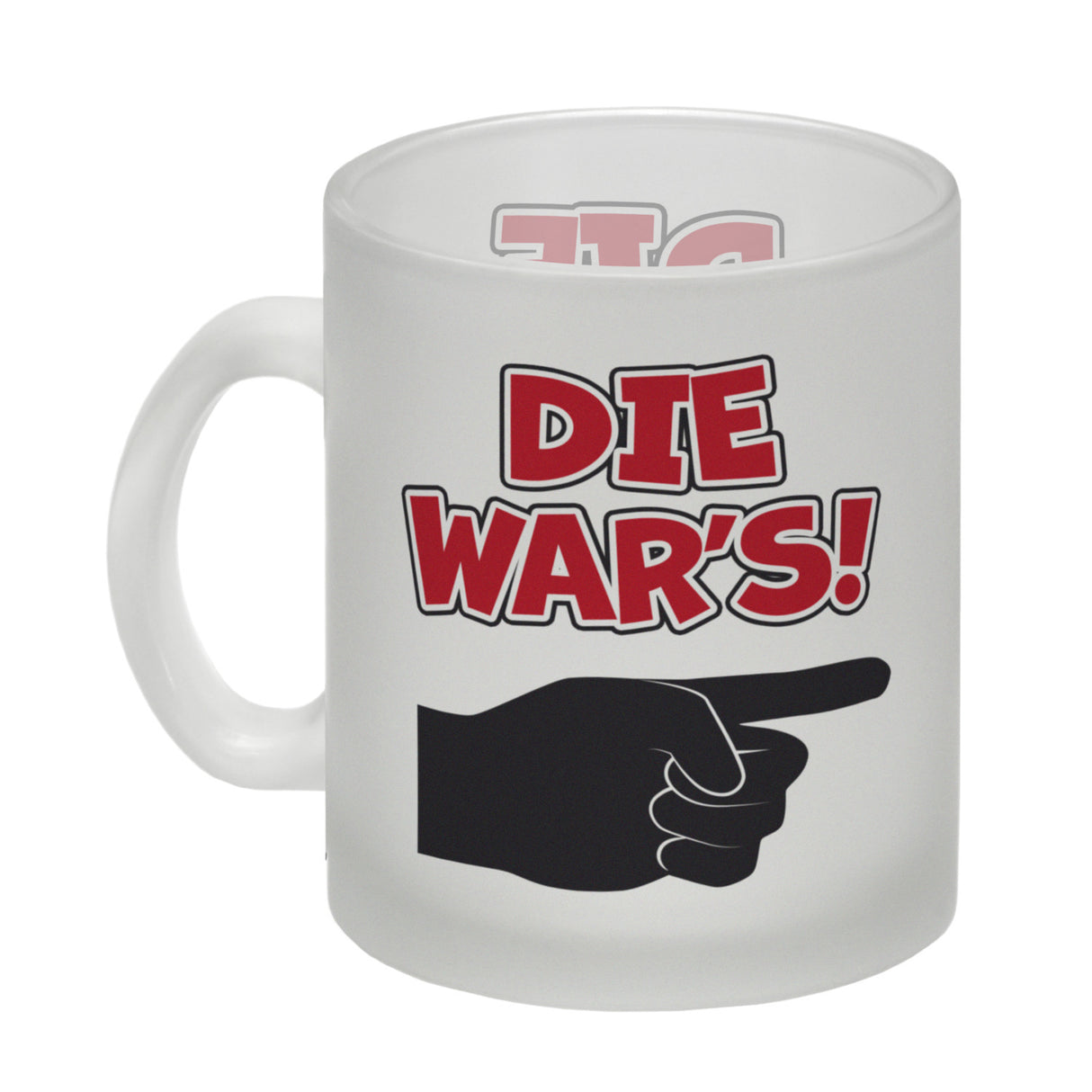 Die war’s Kaffeebecher mit beschuldigender Hand