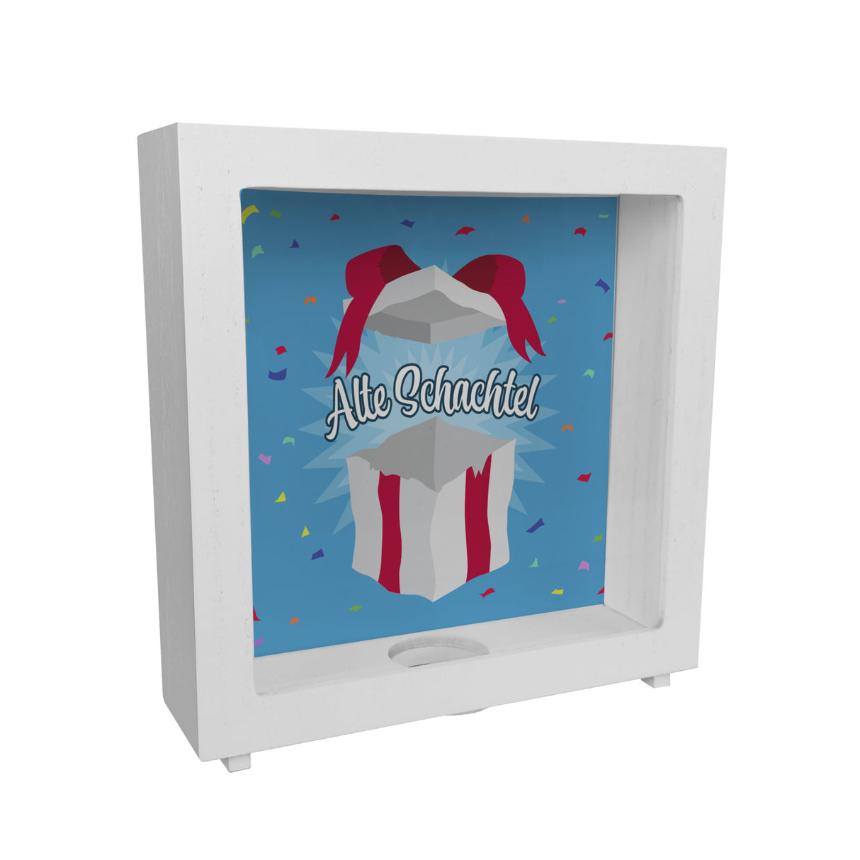 Alte Schachtel Spardose mit Geburtstagsgeschenk-Motiv