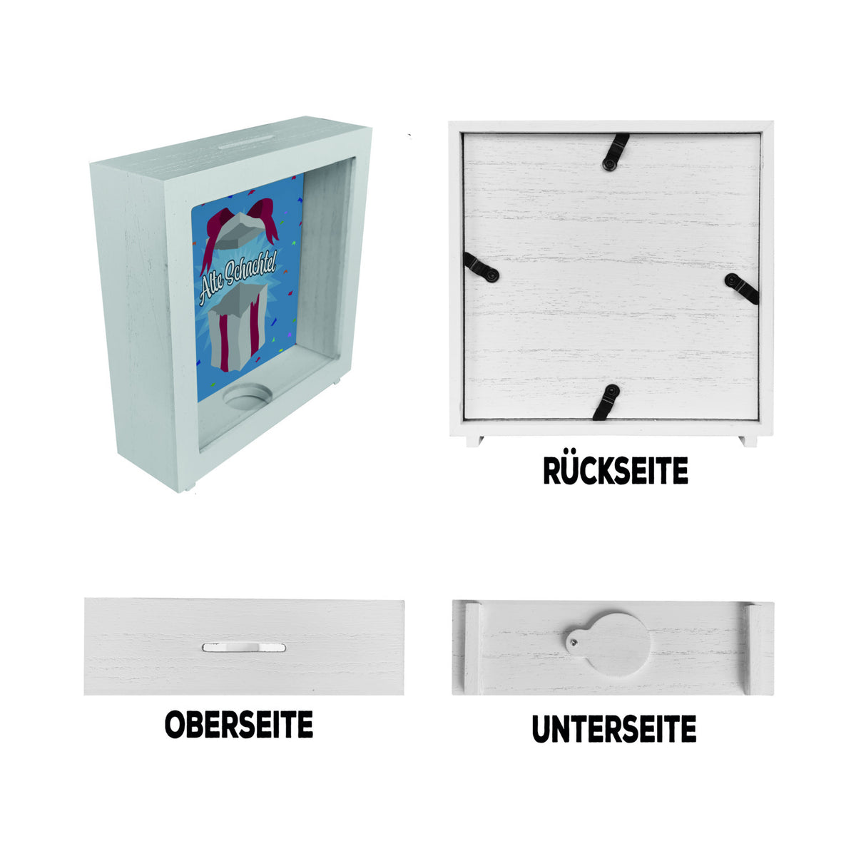 Alte Schachtel Spardose mit Geburtstagsgeschenk-Motiv