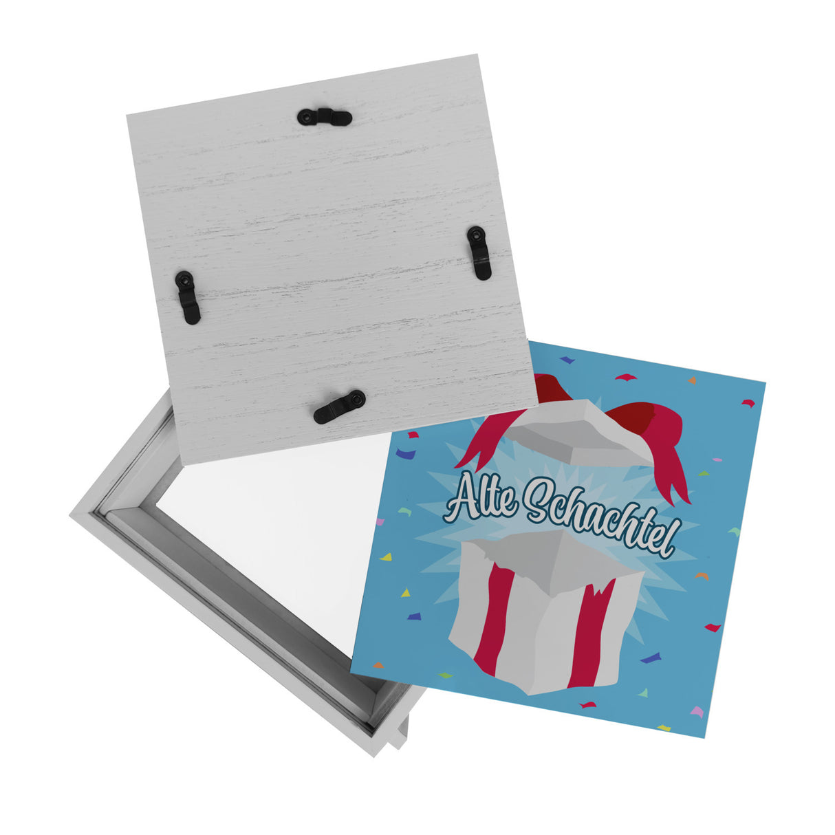 Alte Schachtel Spardose mit Geburtstagsgeschenk-Motiv