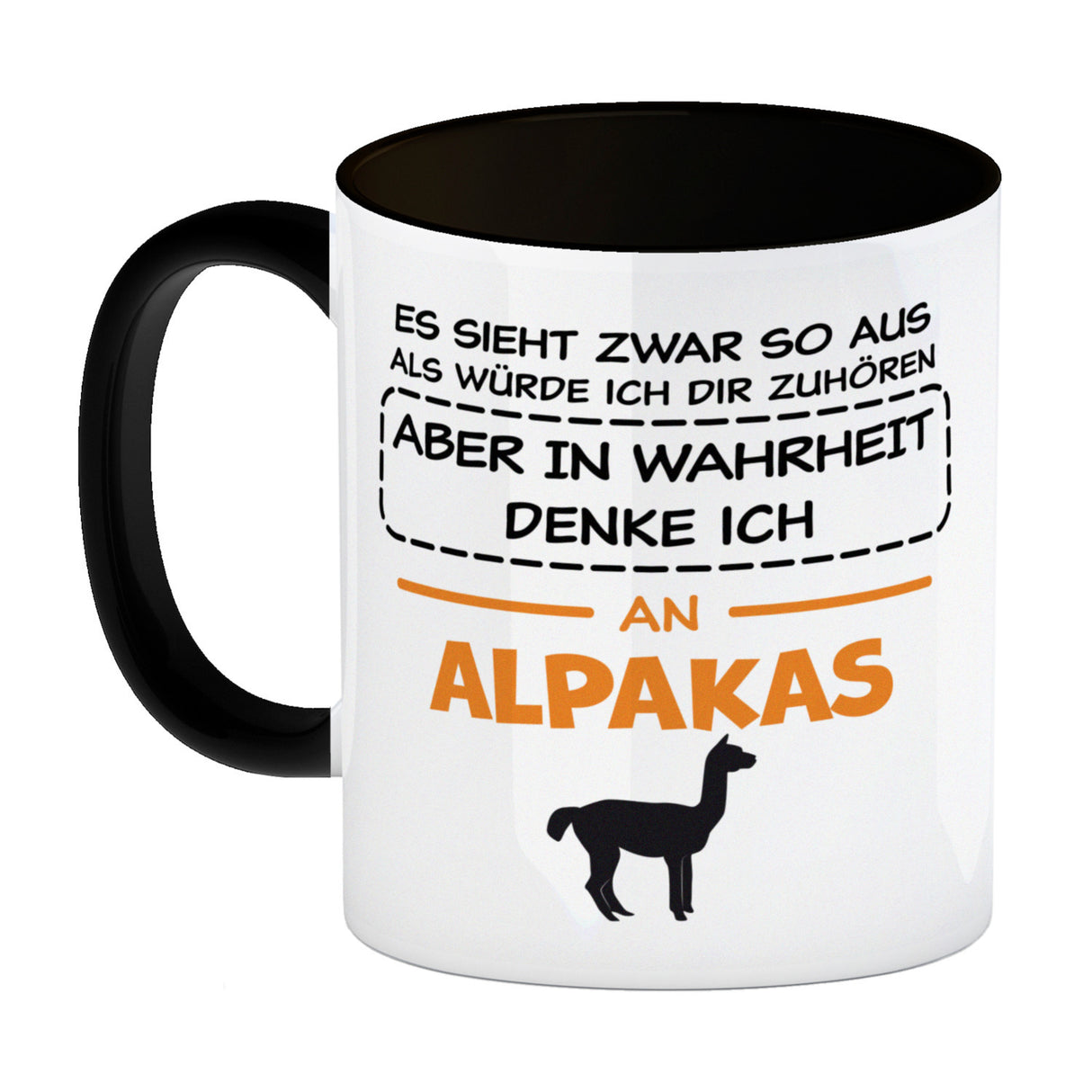 In Wahrheit denke ich an Alpakas Kaffeebecher