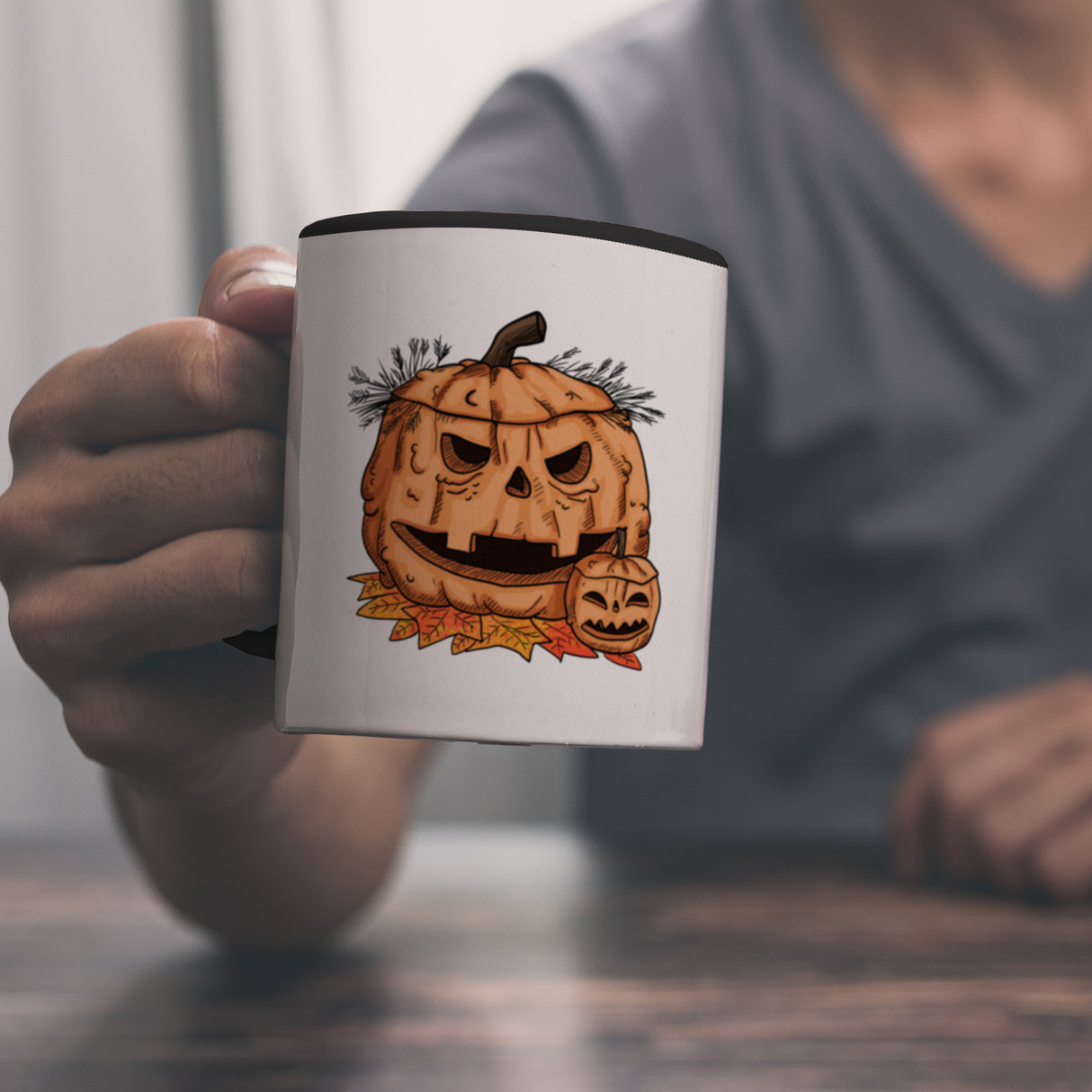 Herbstlicher Kürbiskopf Kaffeebecher