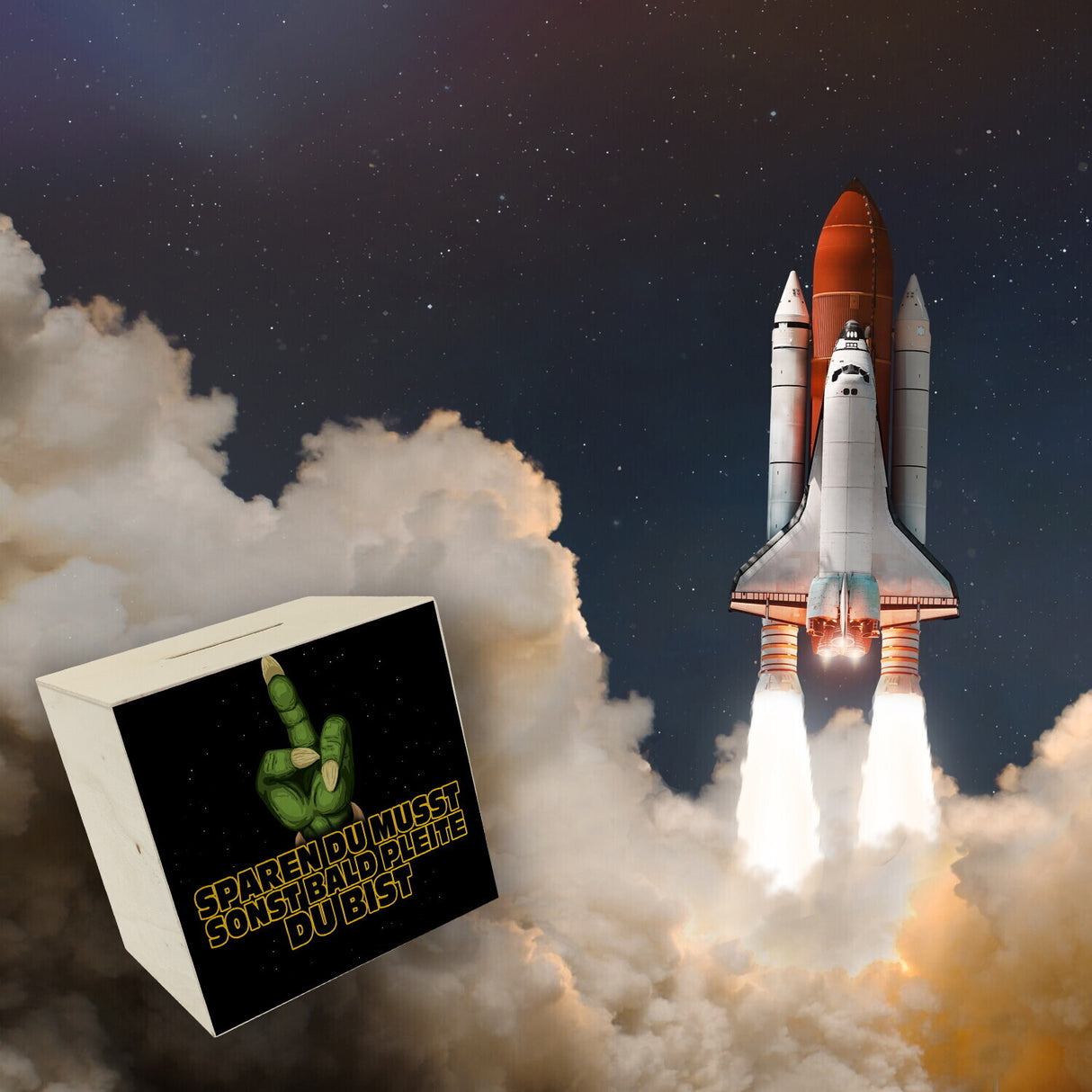 Sparen du musst sonst bald pleite du bist Spardose mit Sci-Fi Motiv