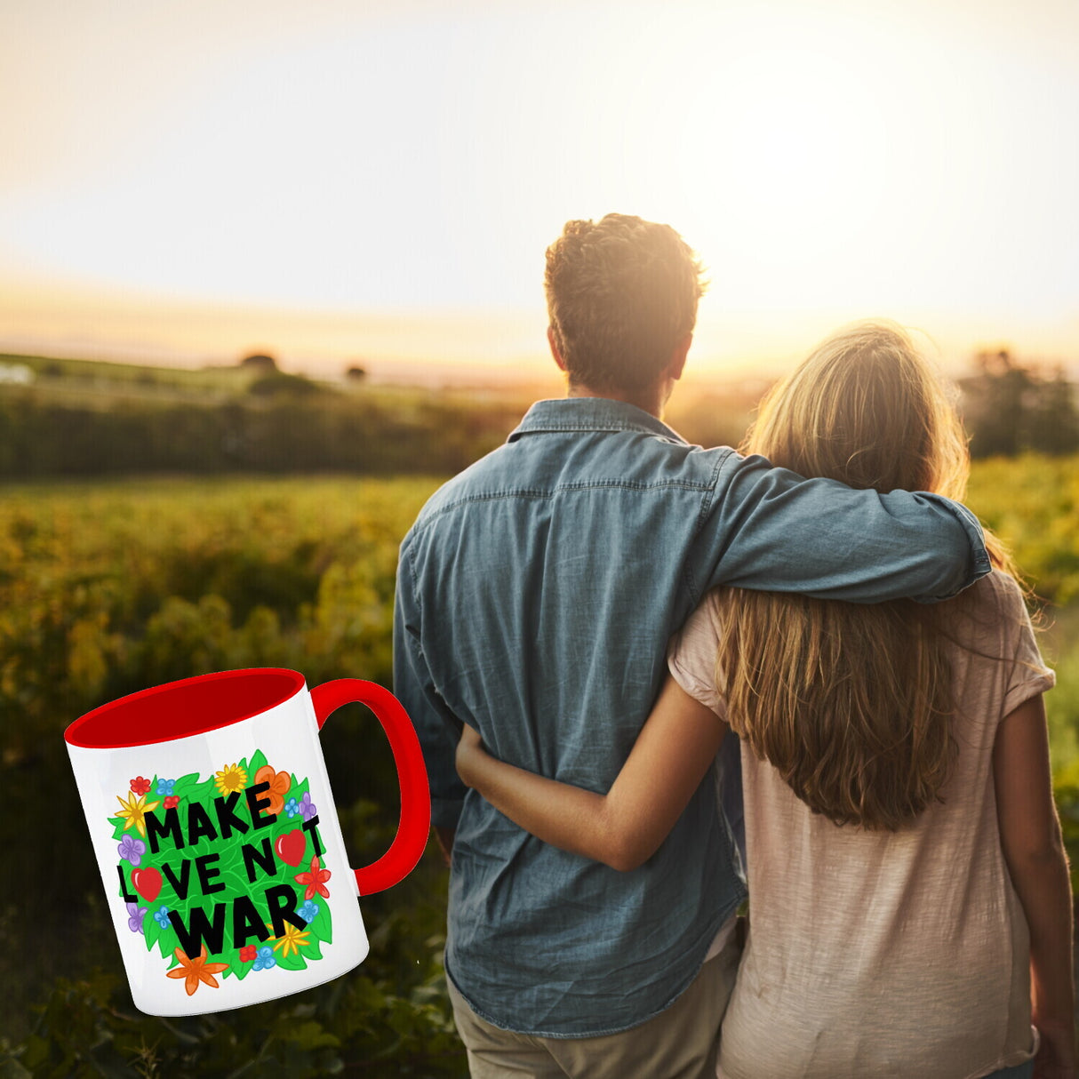 Make love not war Blumenmotiv Kaffeebecher